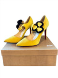 Christian Louboutin 20th Anniversary Yellow Silk And Suede Pensee 100 Mary Jane Pumps