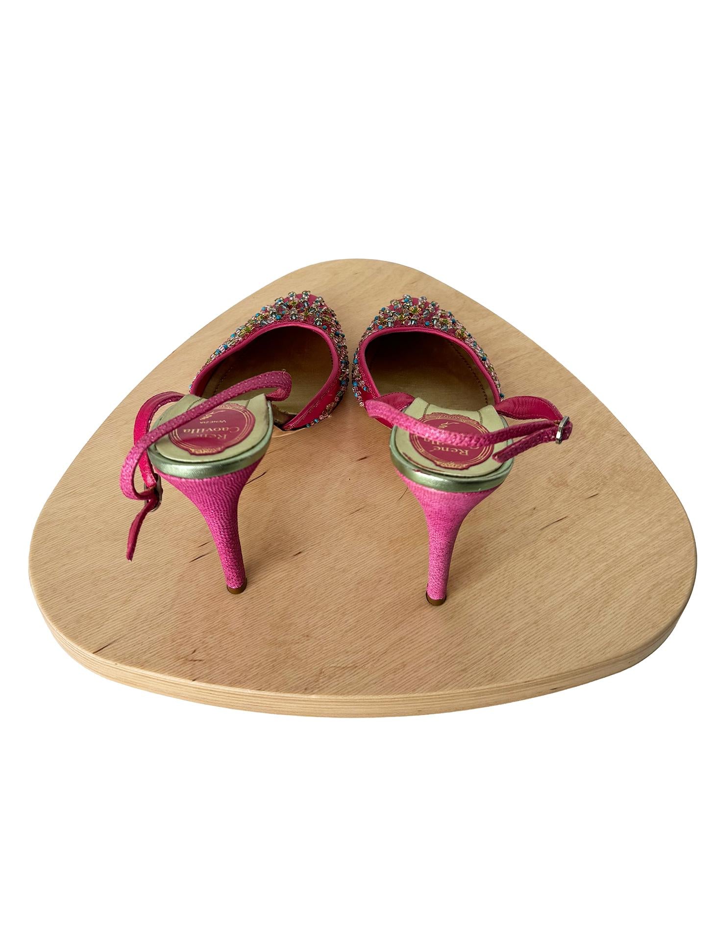 Rene Caovilla Custom 100M Beaded Almond Toe SB Fuchsia