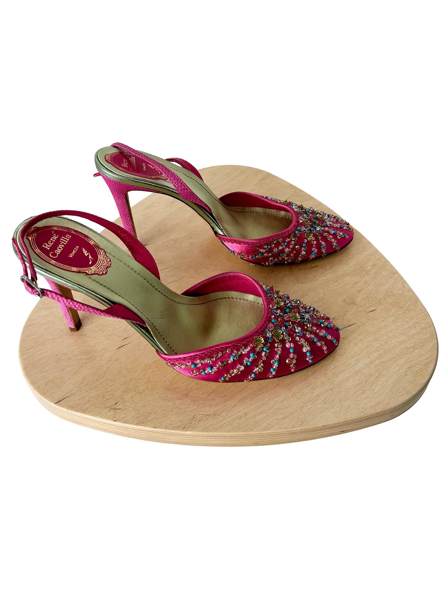 Rene Caovilla Custom 100M Beaded Almond Toe SB Fuchsia