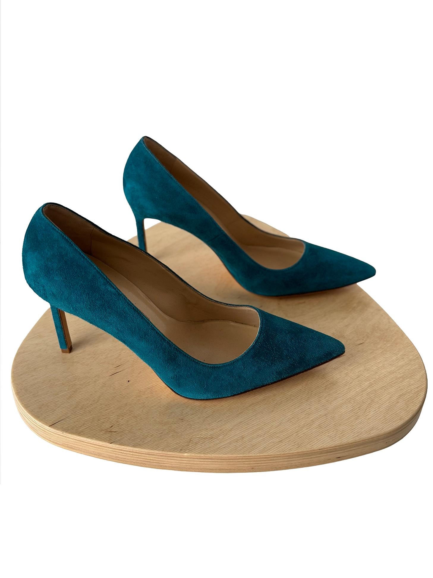 Manolo Blahnik Teal Suede Pumps