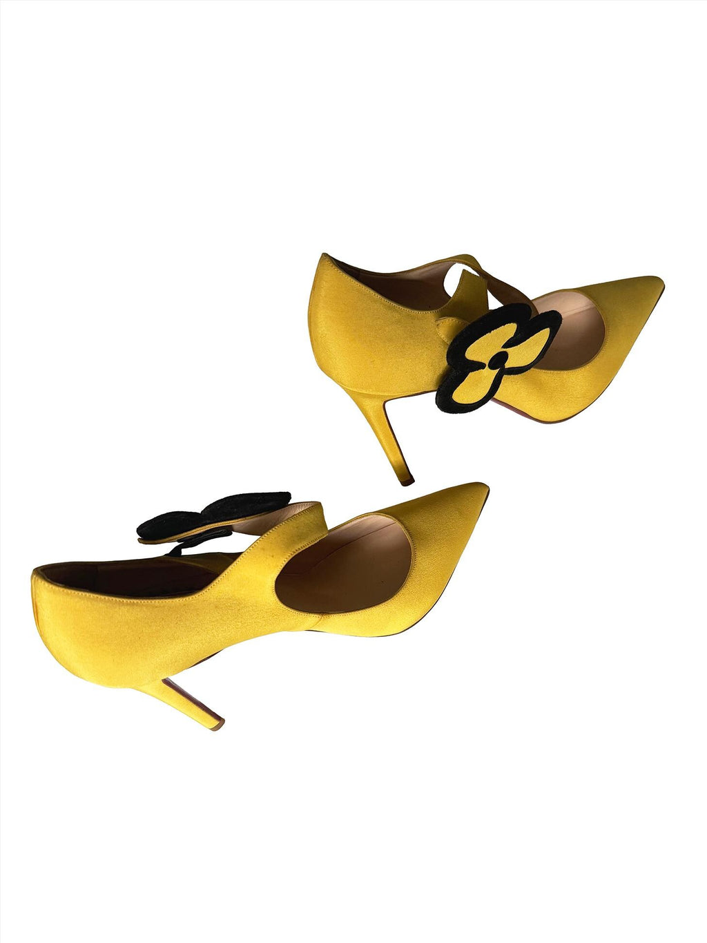 Christian Louboutin 20th Anniversary Yellow Silk And Suede Pensee 100 Mary Jane Pumps