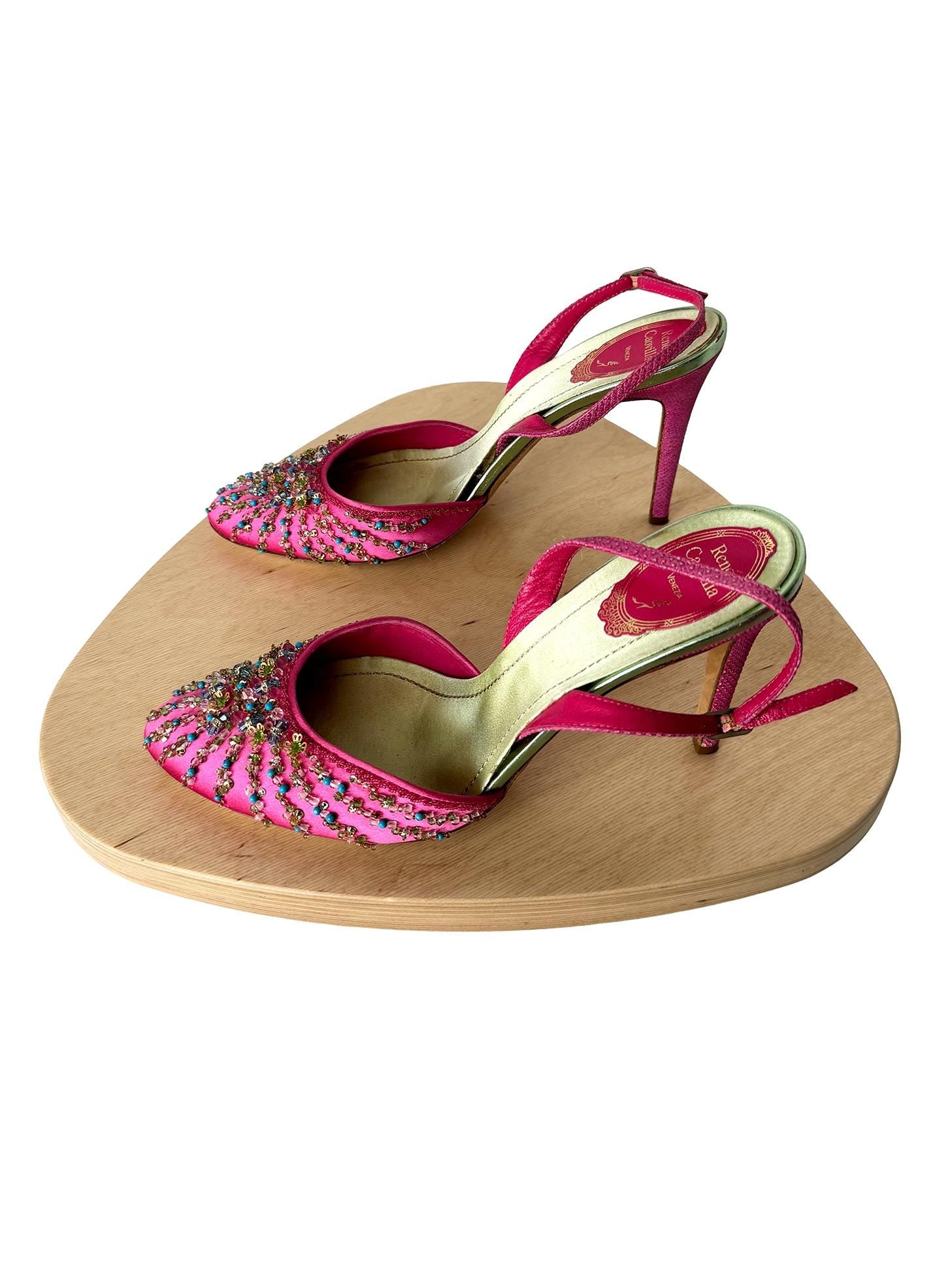 Rene Caovilla Custom 100M Beaded Almond Toe SB Fuchsia