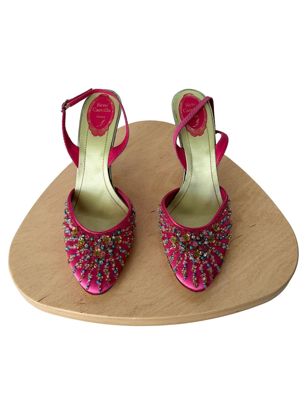 Rene Caovilla Custom 100M Beaded Almond Toe SB Fuchsia