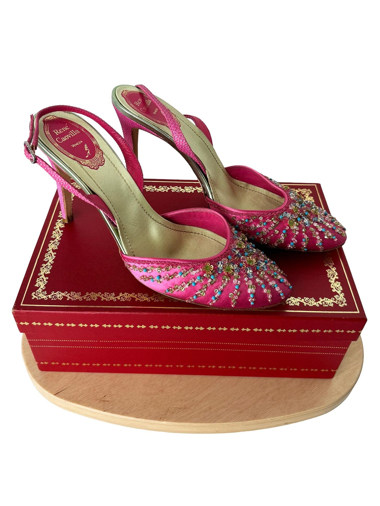 Rene Caovilla Custom 100M Beaded Almond Toe SB Fuchsia
