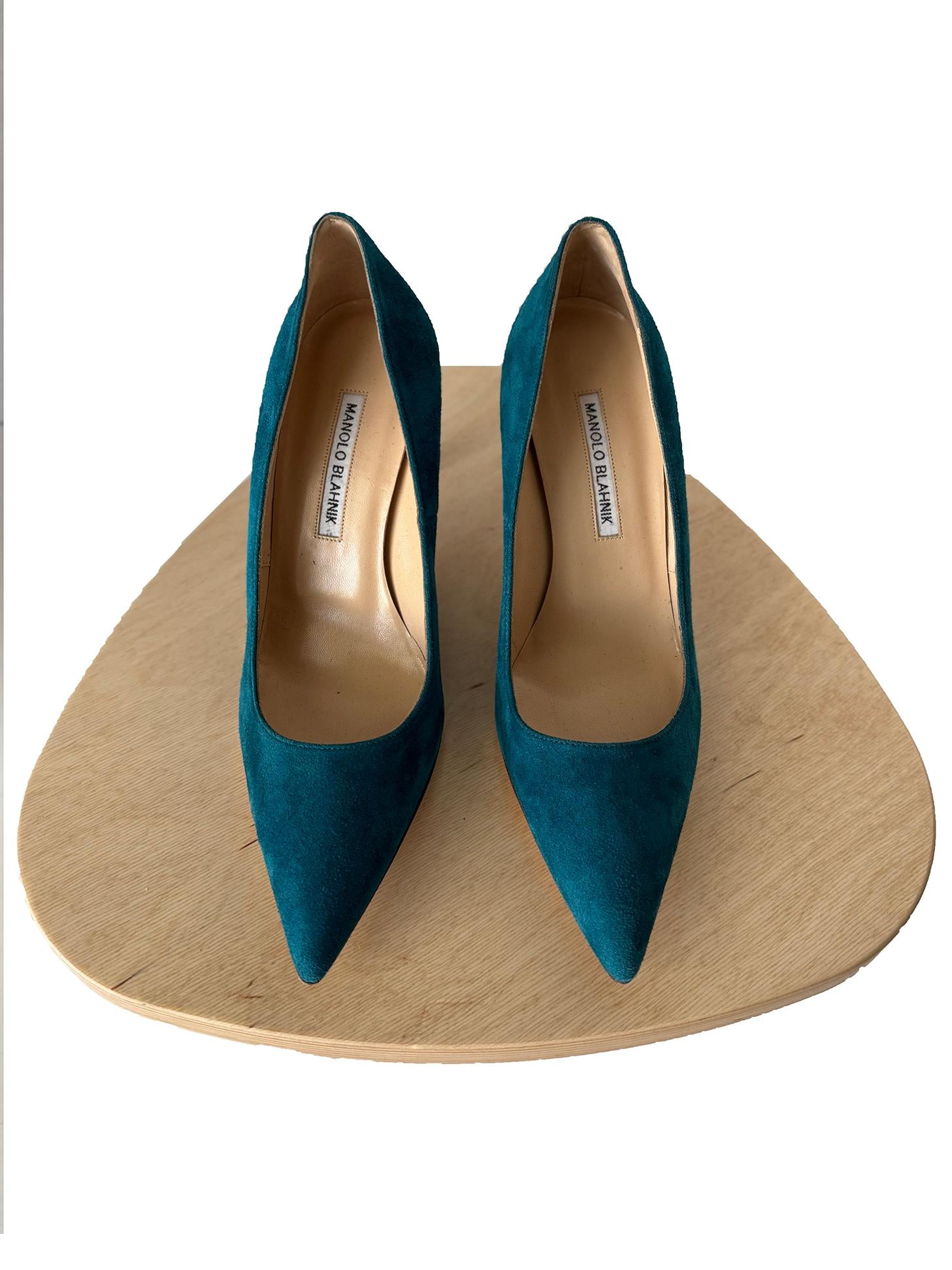 Manolo Blahnik Teal Suede Pumps