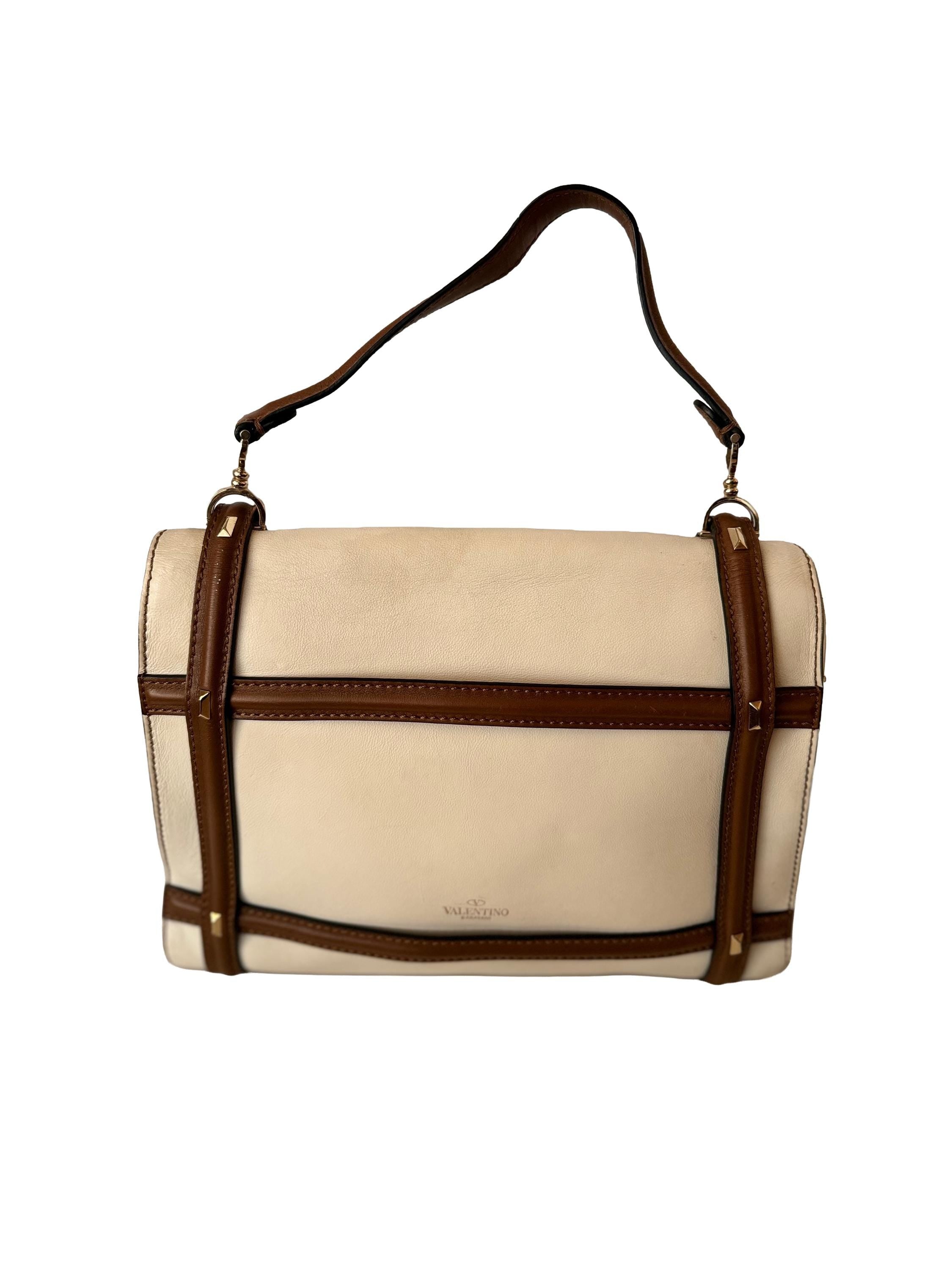 Valentino Garavani White and Brown Satchel Bag