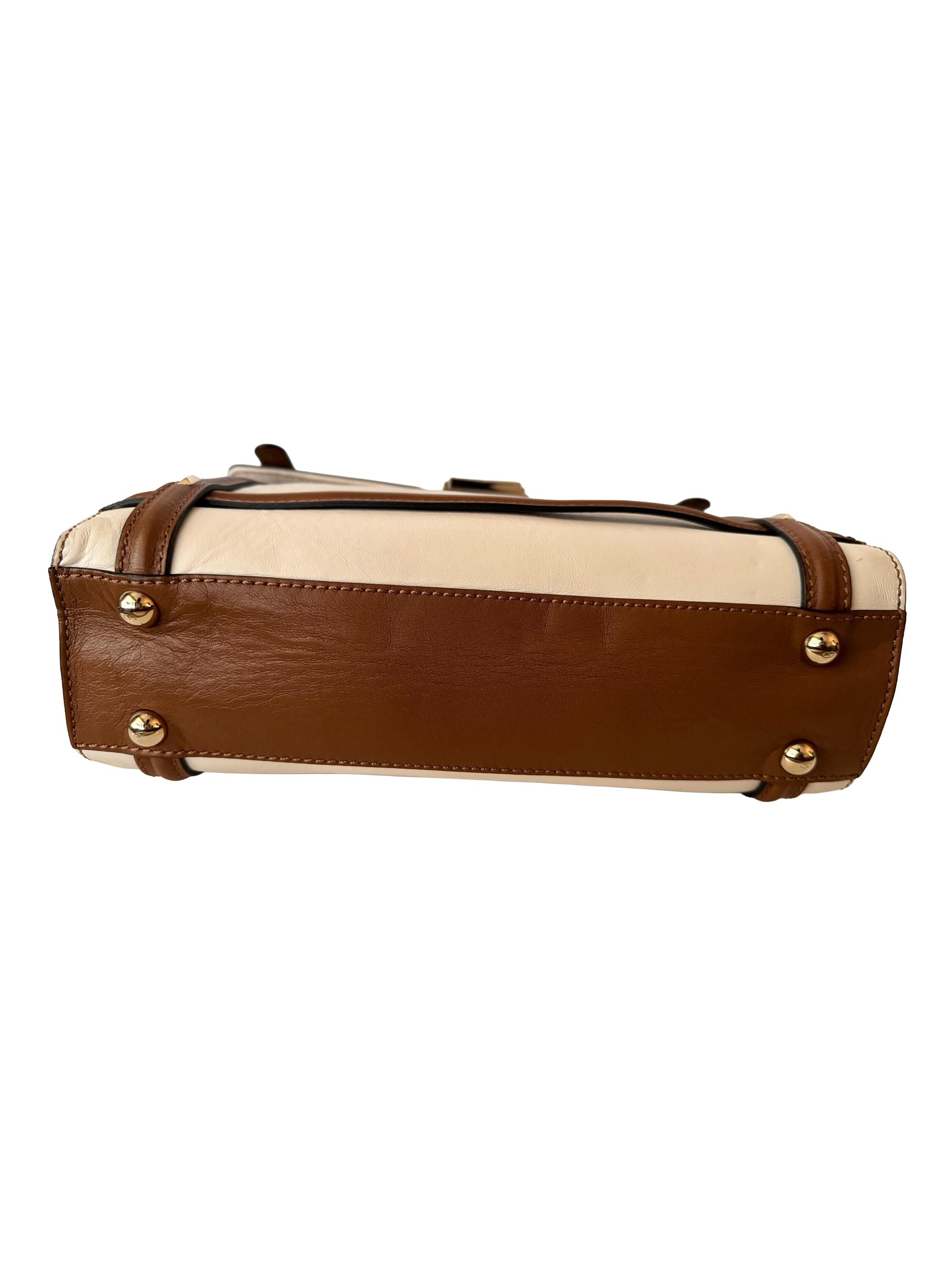 Valentino Garavani White and Brown Satchel Bag
