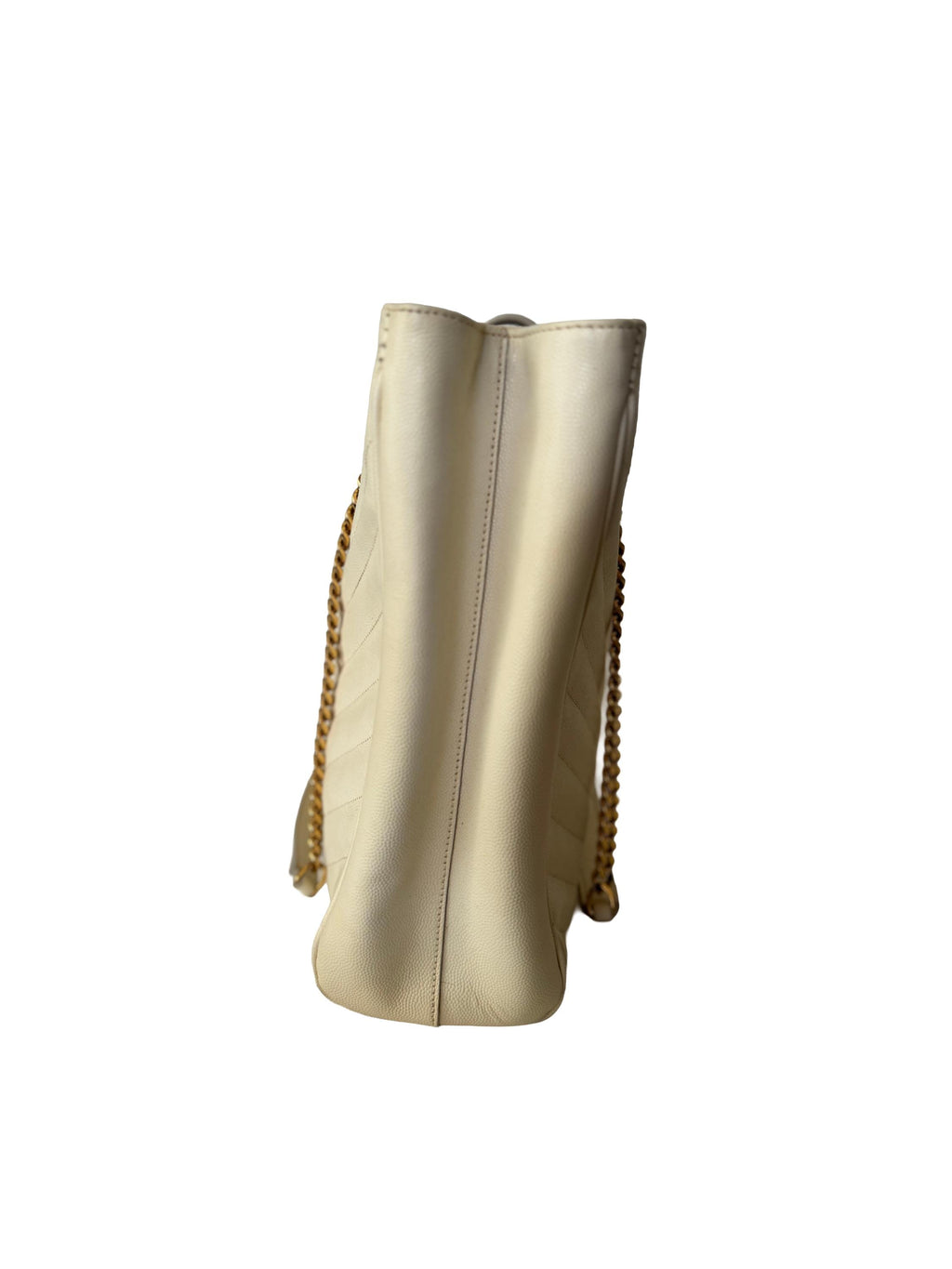 Saint Laurent Monogram Shopping Bag "Grain De Poudre Matelasse Chevron Tote" White