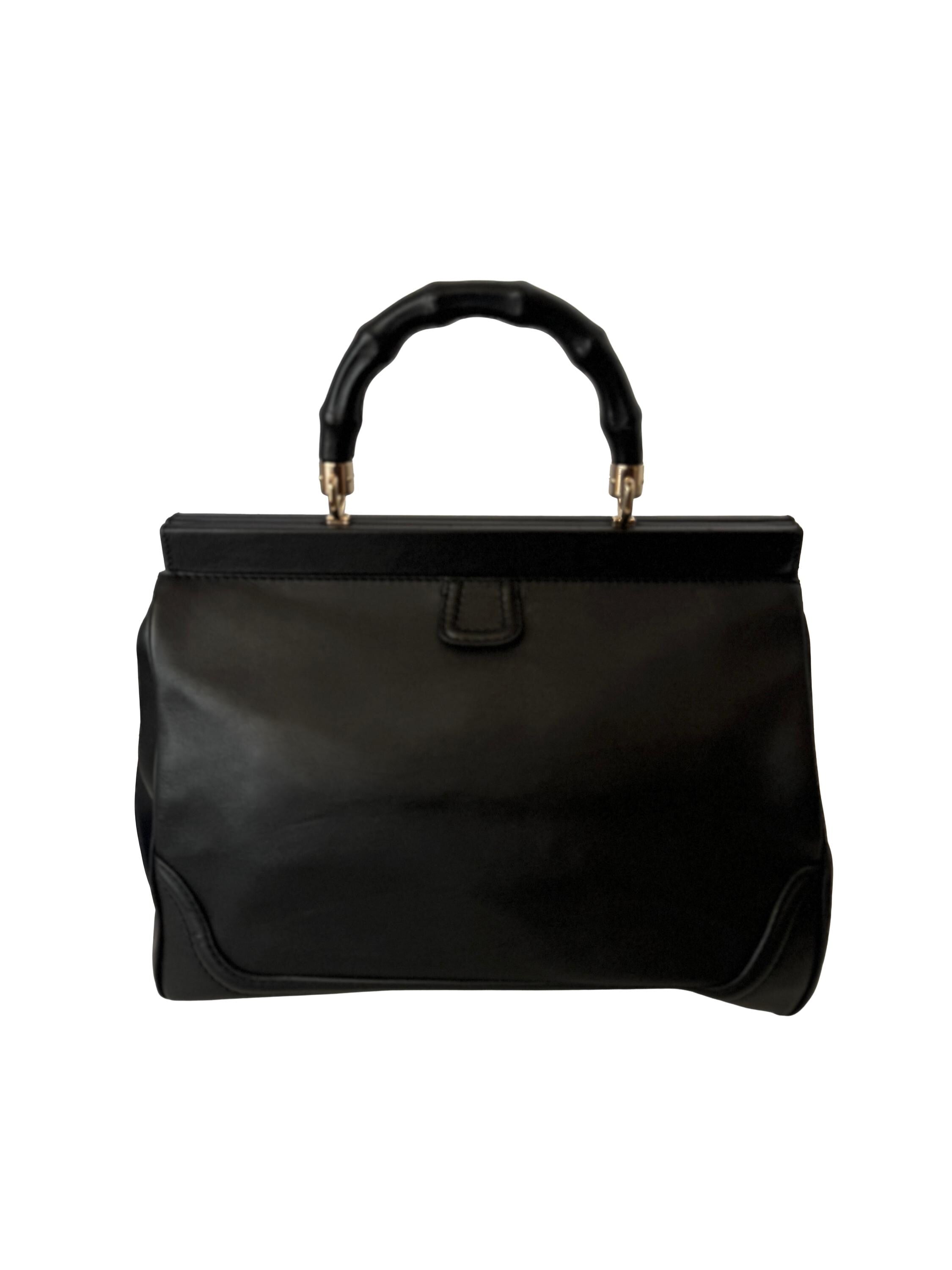 Gucci Black Leather Bamboo Bold Top Handle Bag
