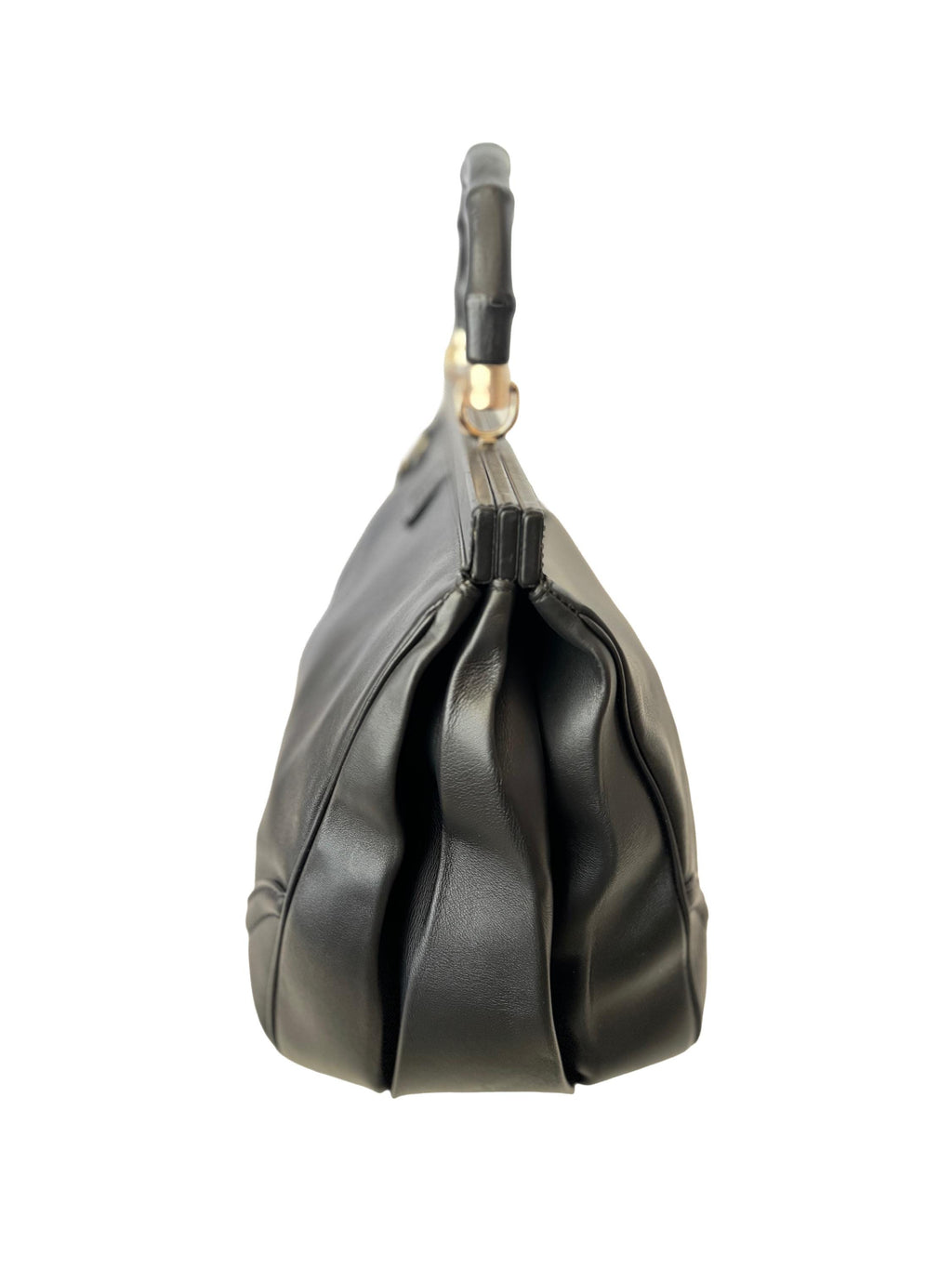 Gucci Black Leather Bamboo Bold Top Handle Bag
