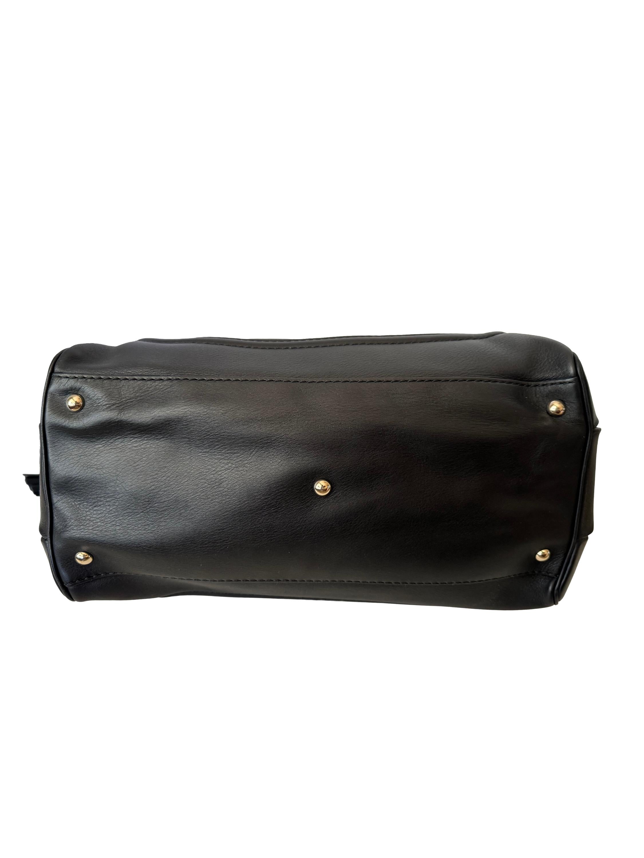 Gucci Black Leather Bamboo Bold Top Handle Bag