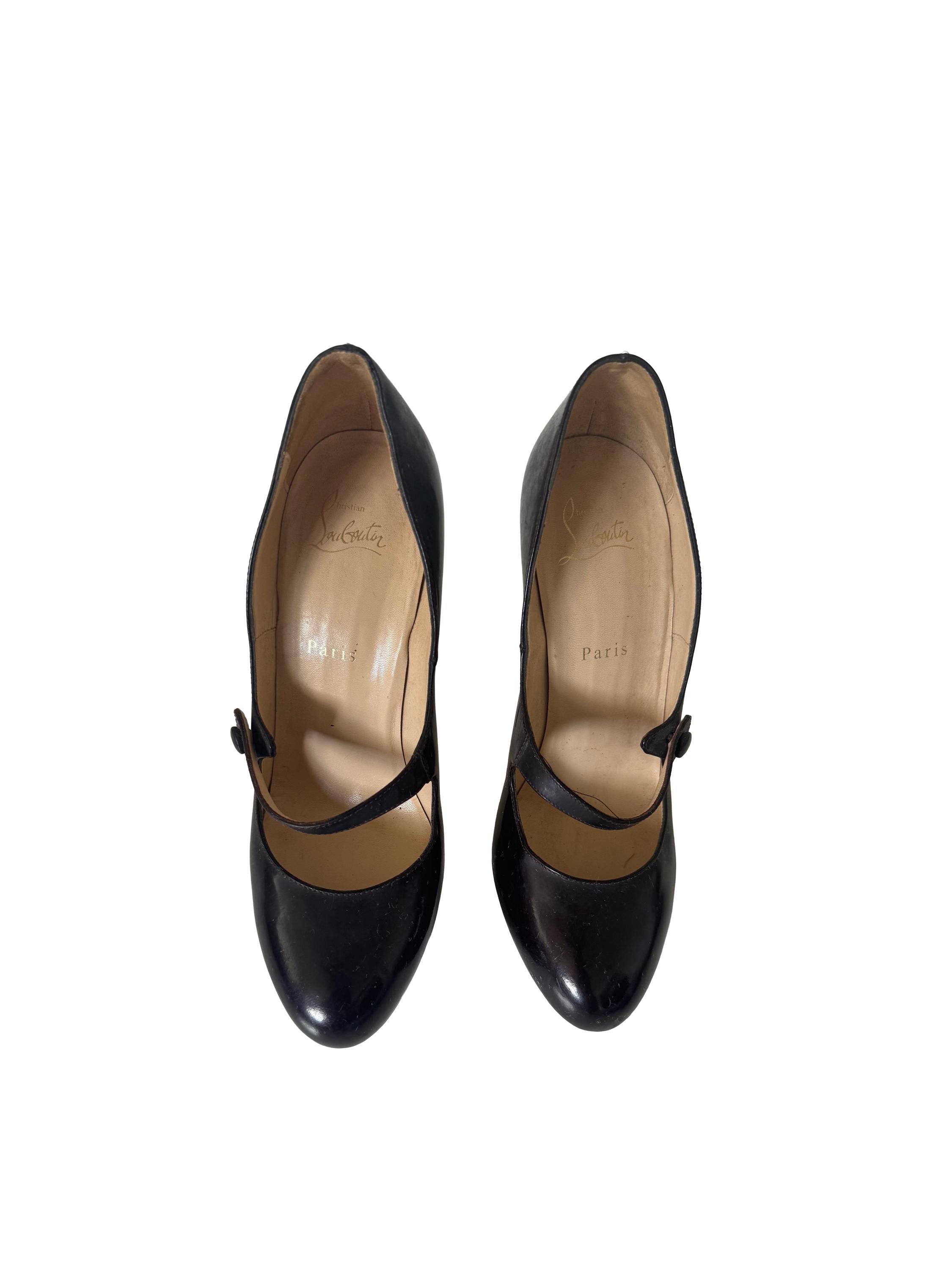 Christian Louboutin Relika 140 Black Patent Leather Platform Mary Jane Pumps