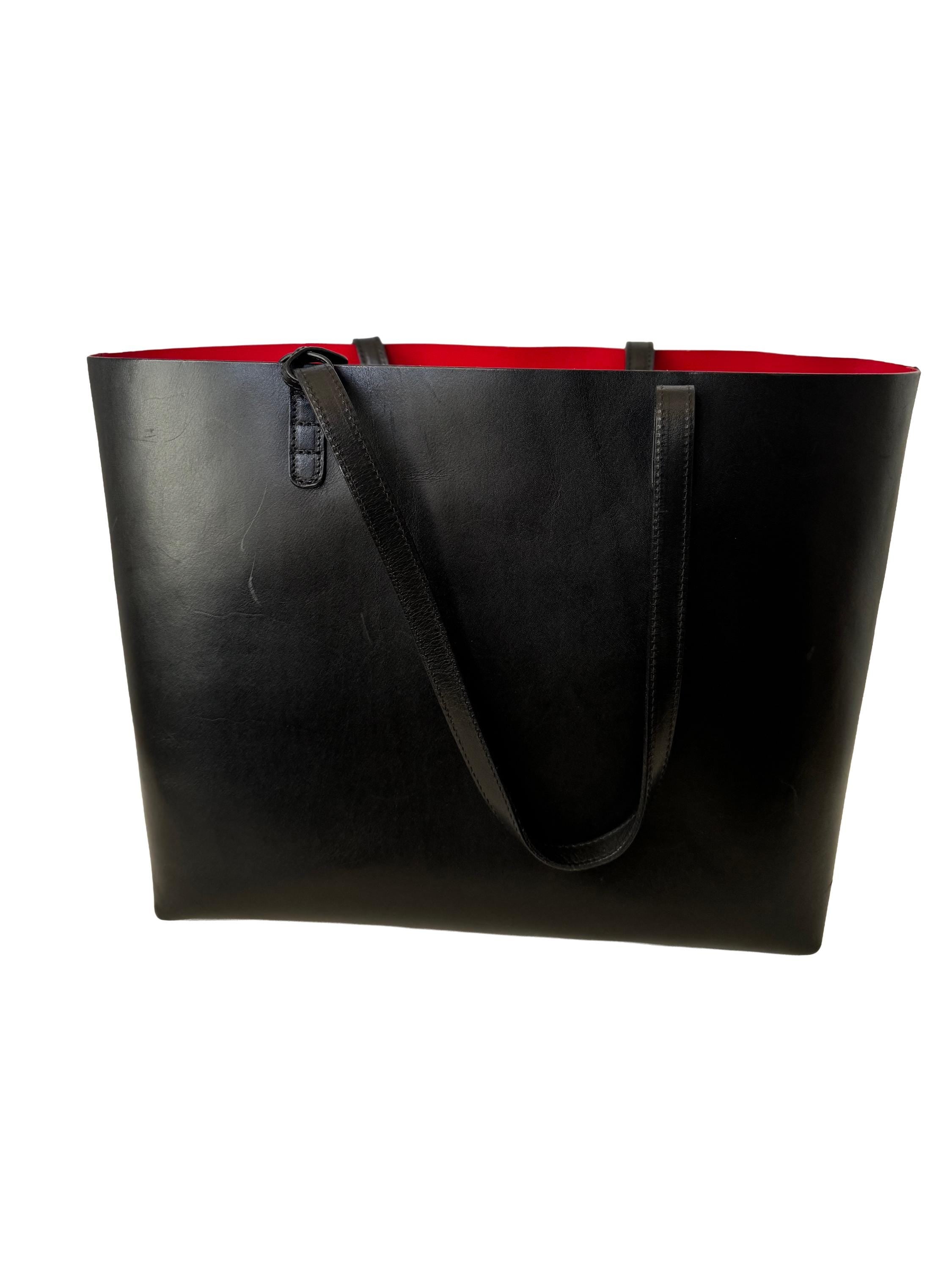 Mansur Gavriel Large Leather Tote Bag, Black