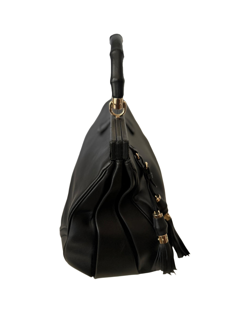 Gucci Black Leather Bamboo Bold Top Handle Bag