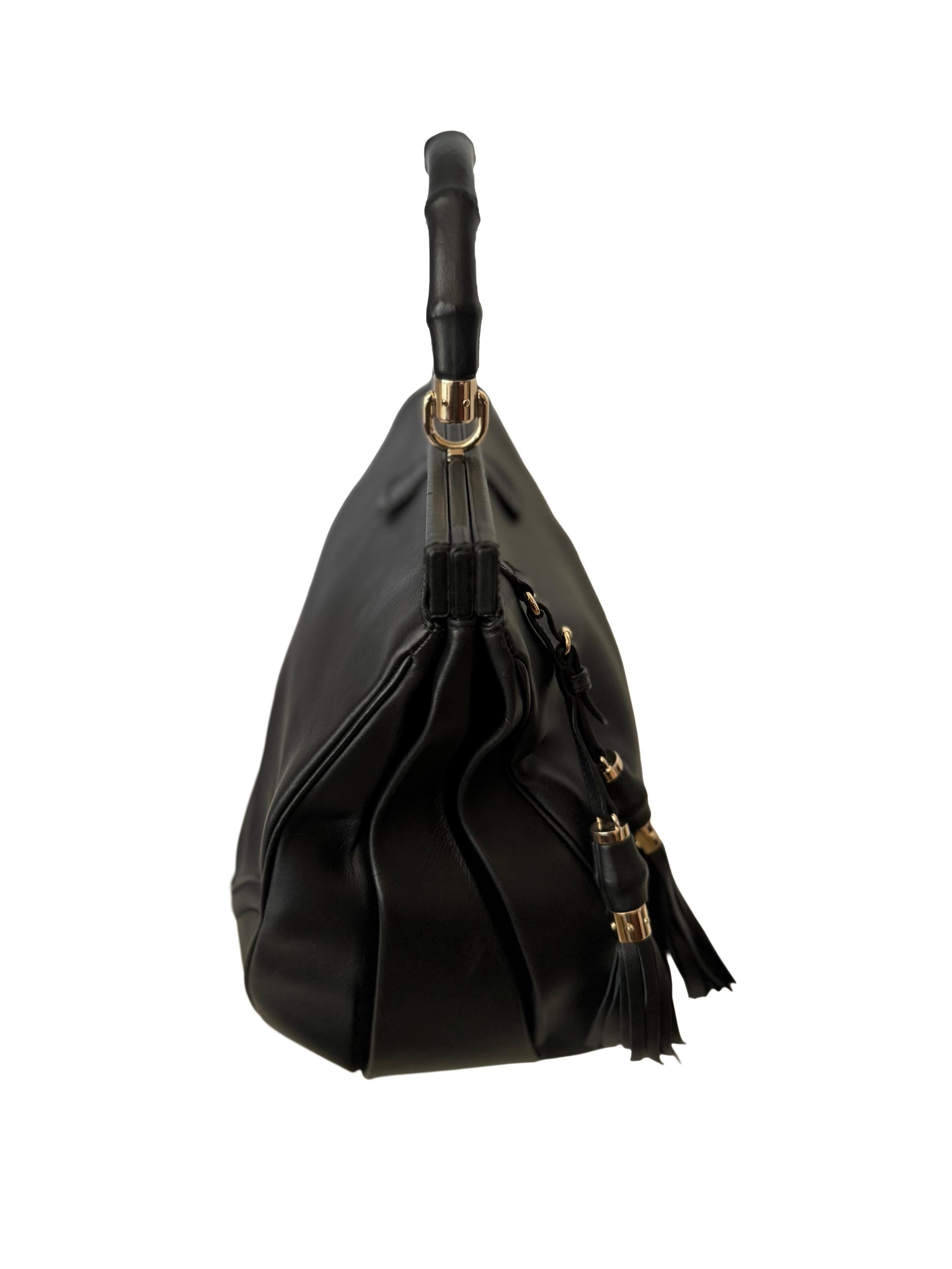 Gucci Black Leather Bamboo Bold Top Handle Bag