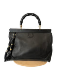 Gucci Black Leather Bamboo Bold Top Handle Bag