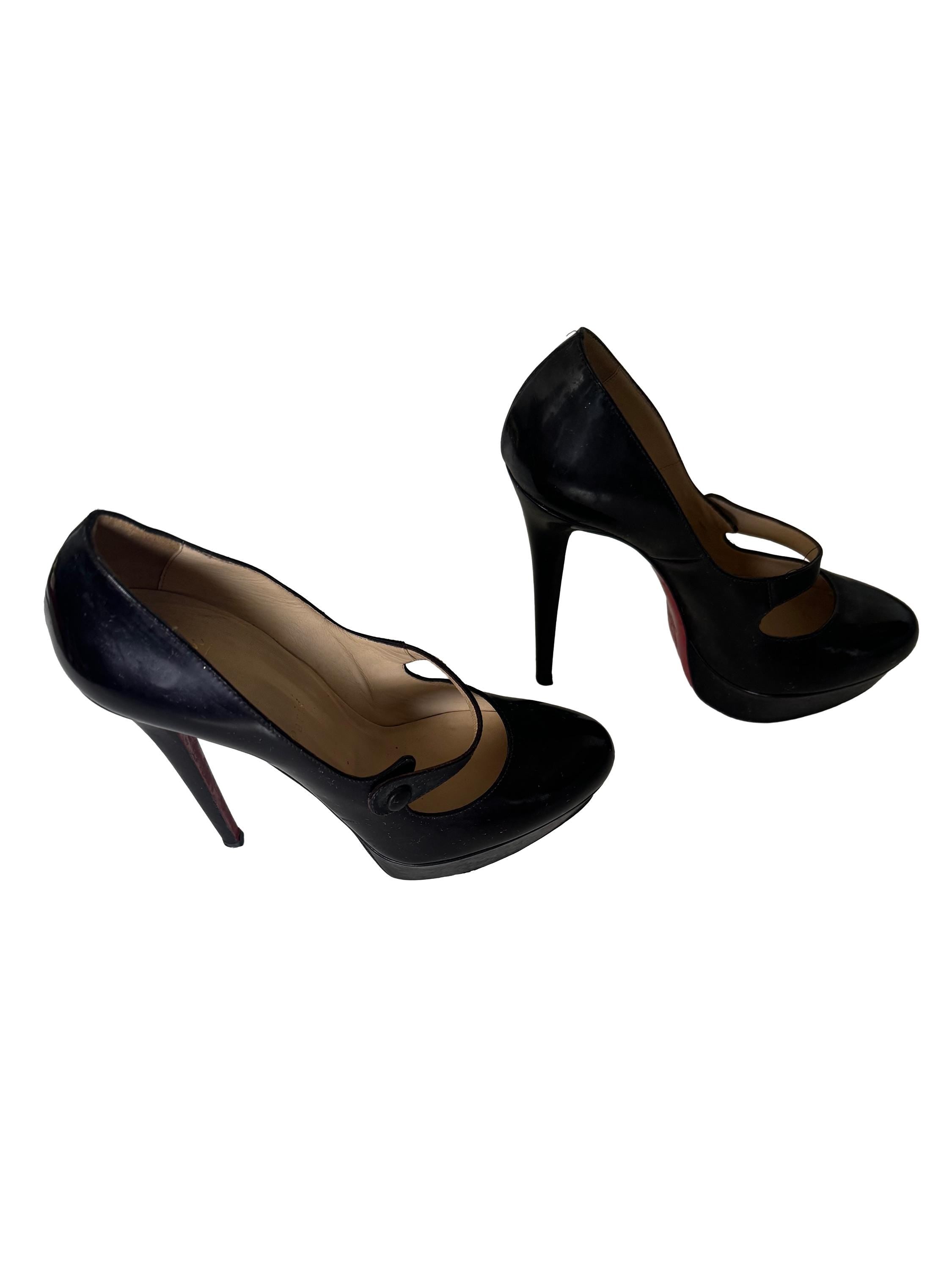 Christian Louboutin Relika 140 Black Patent Leather Platform Mary Jane Pumps