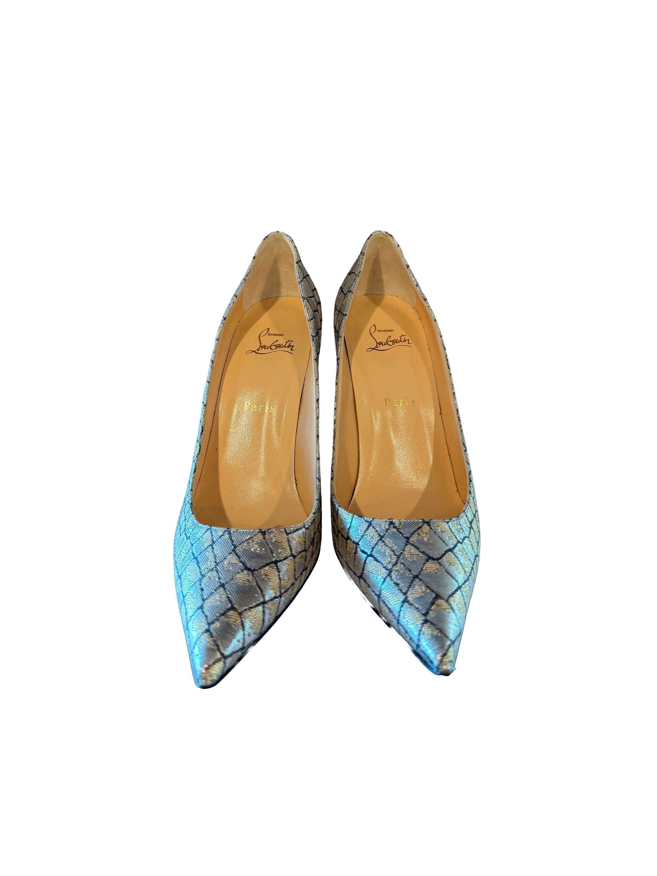 Christian Louboutin Silver Snake Print Decollete 554 100 Anti Specchio Pumps