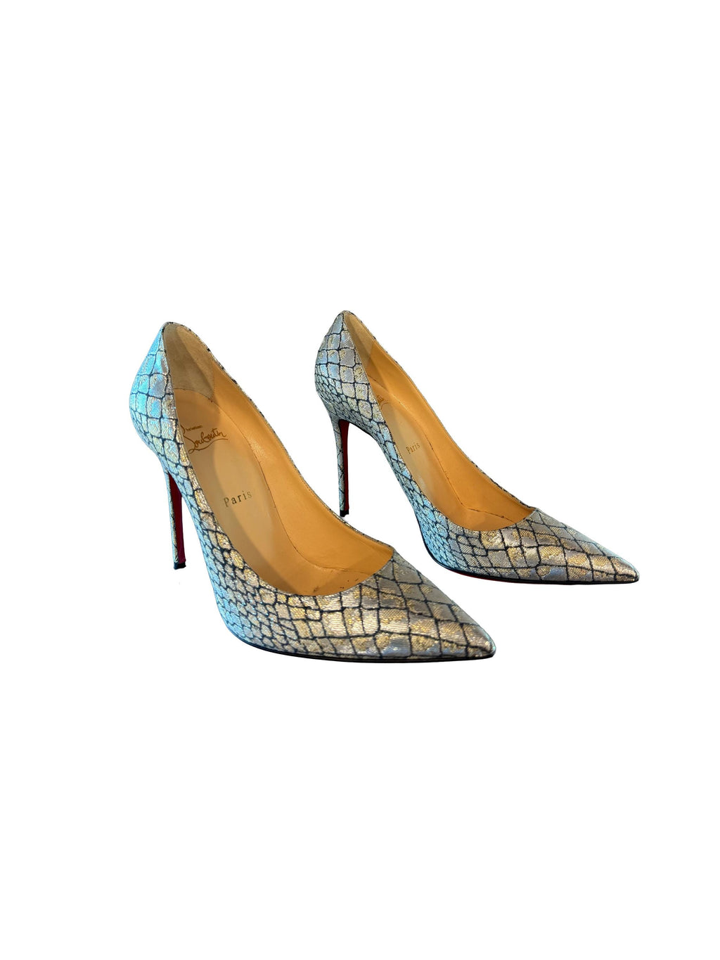 Christian Louboutin Silver Snake Print Decollete 554 100 Anti Specchio Pumps
