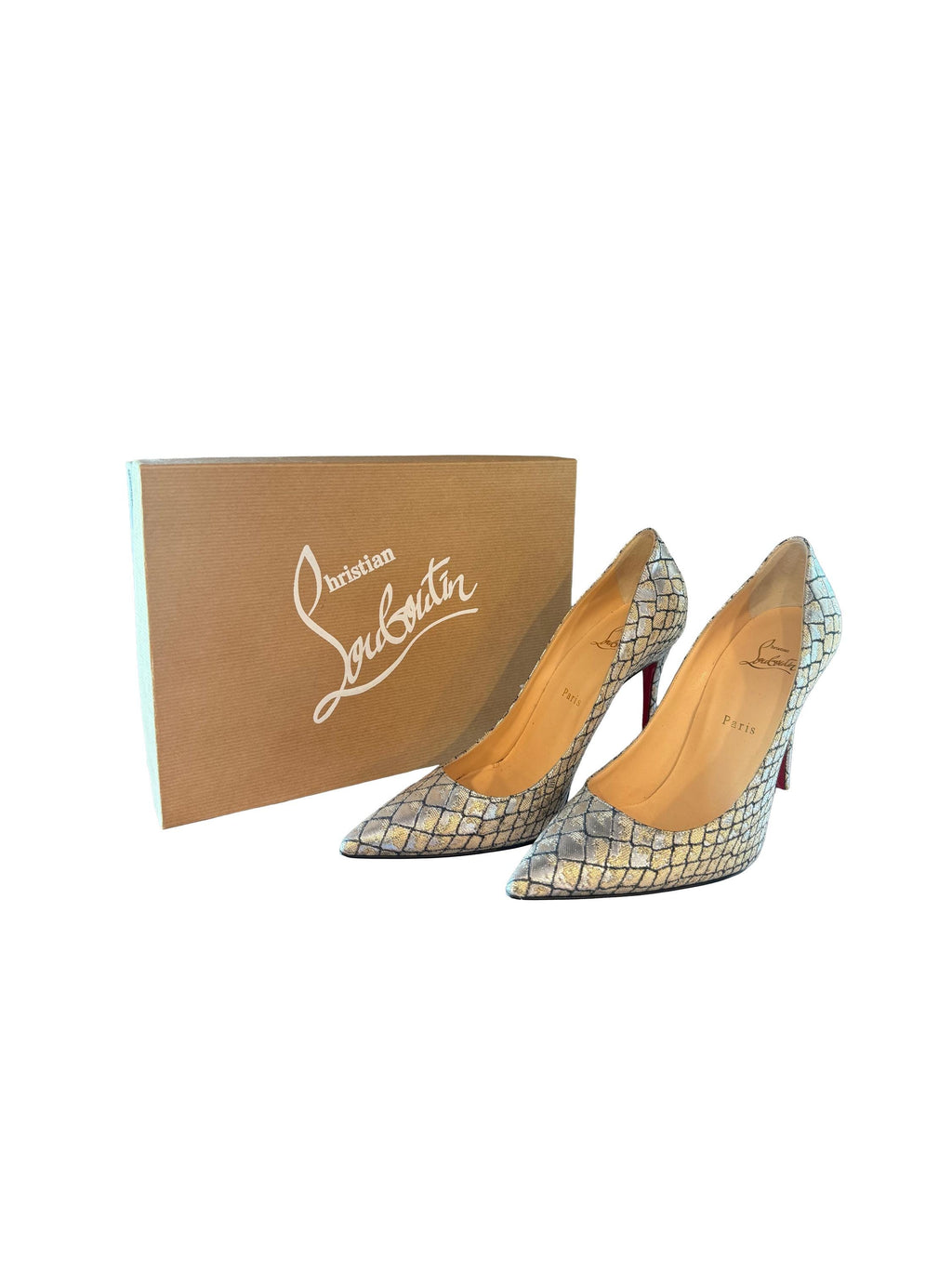 Christian Louboutin Silver Snake Print Decollete 554 100 Anti Specchio Pumps