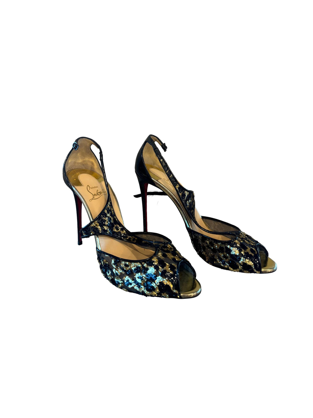 Christian Louboutin Tiny 100 Leopard Chiefon/Patent Spec Gold/Black