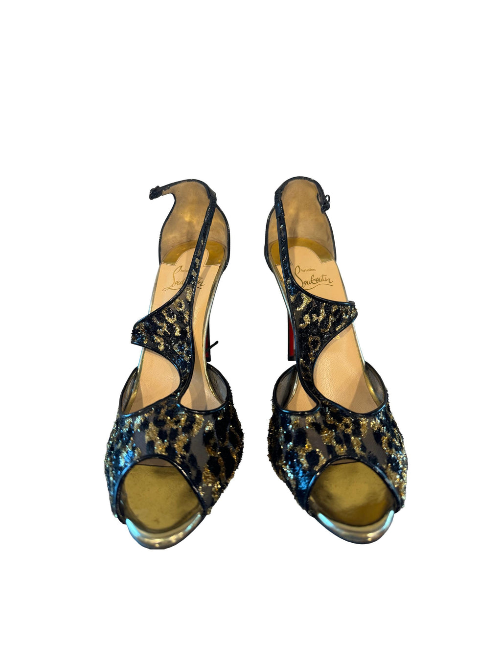 Christian Louboutin Tiny 100 Leopard Chiefon/Patent Spec Gold/Black