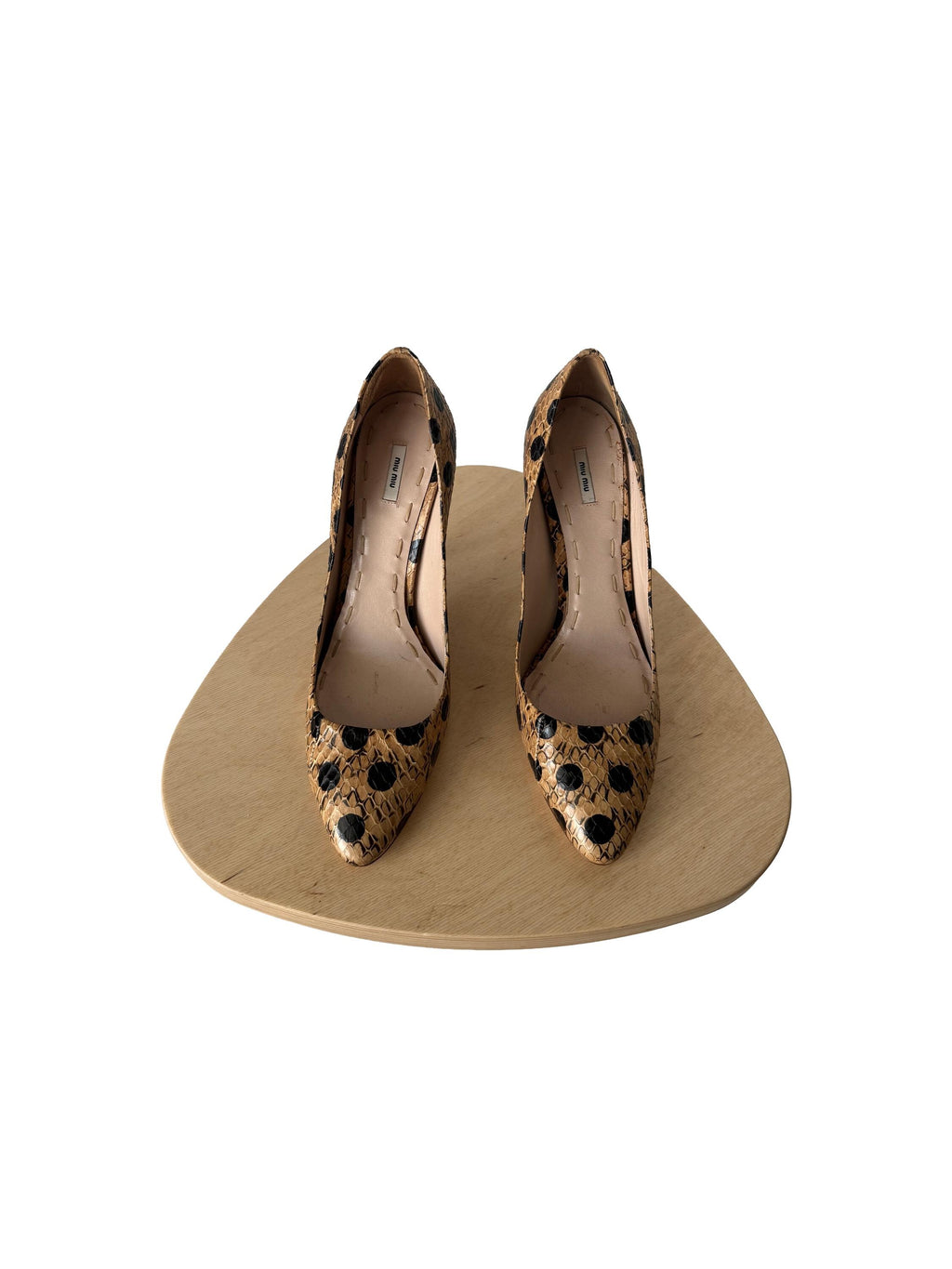 Miu Miu Beige and Black Polkadot Snakeskin Heels
