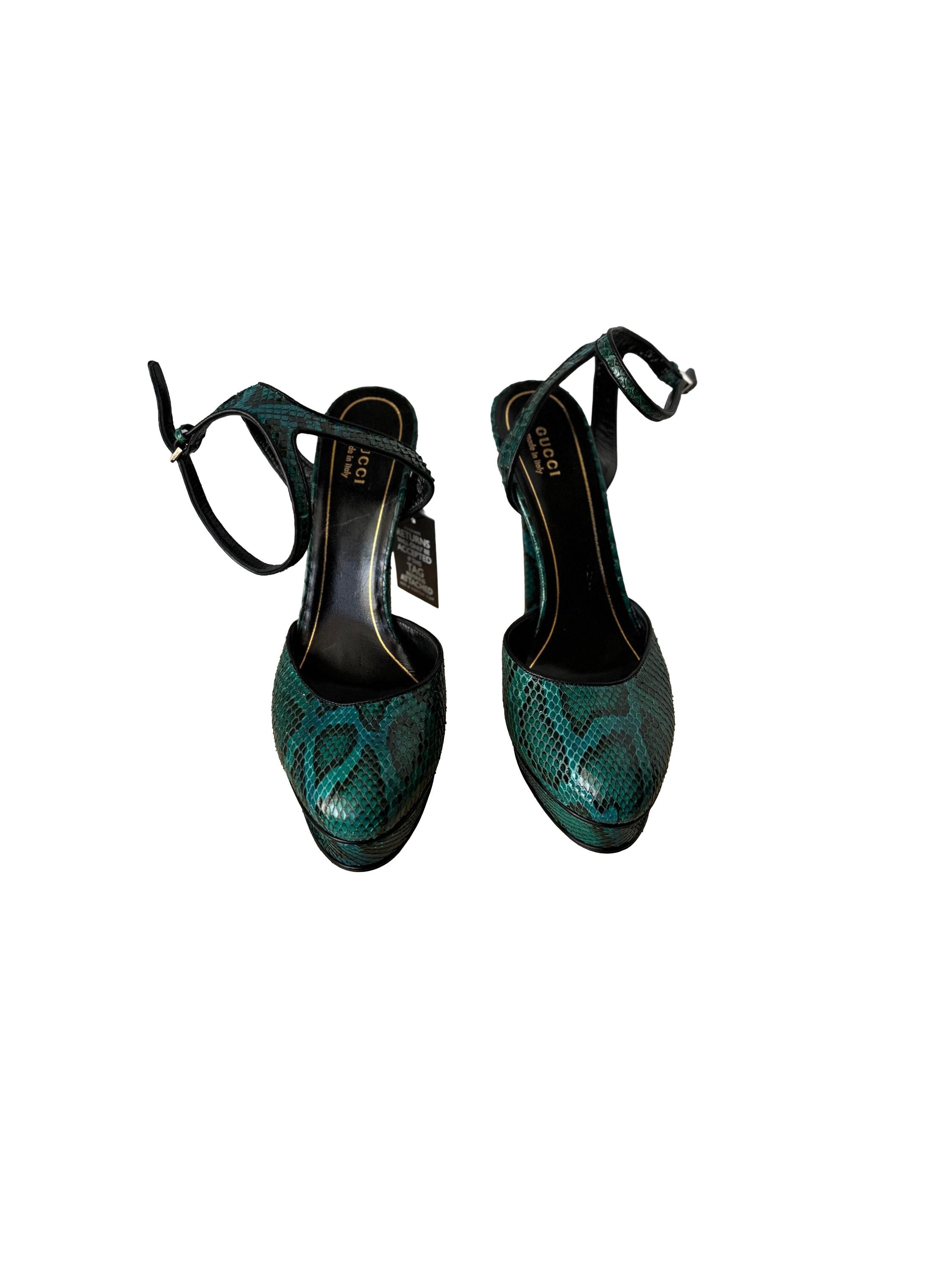Gucci Huston Python Leather Platform Pumps