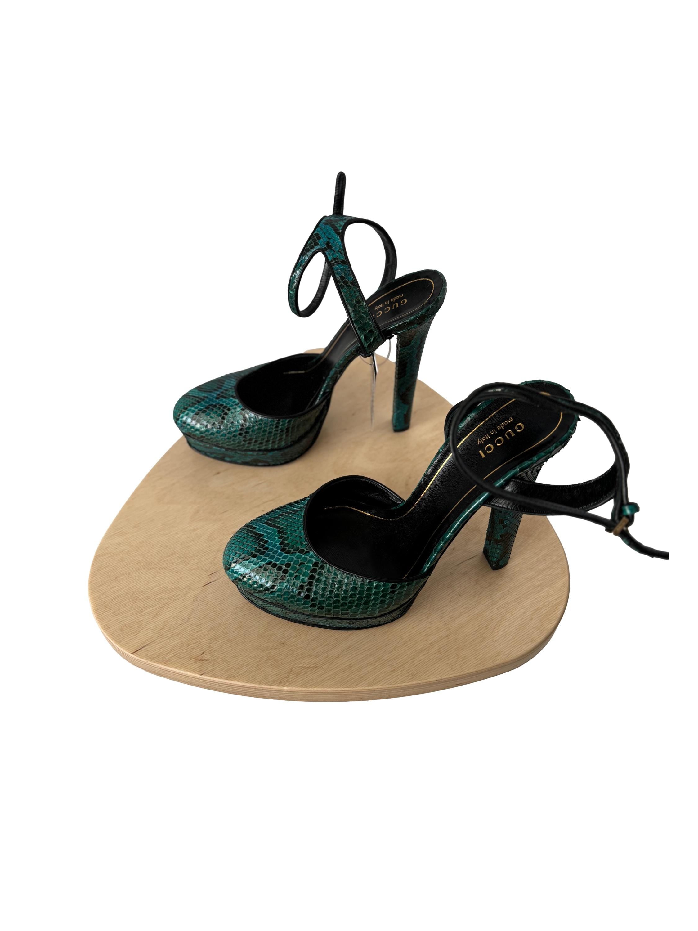 Gucci Huston Python Leather Platform Pumps