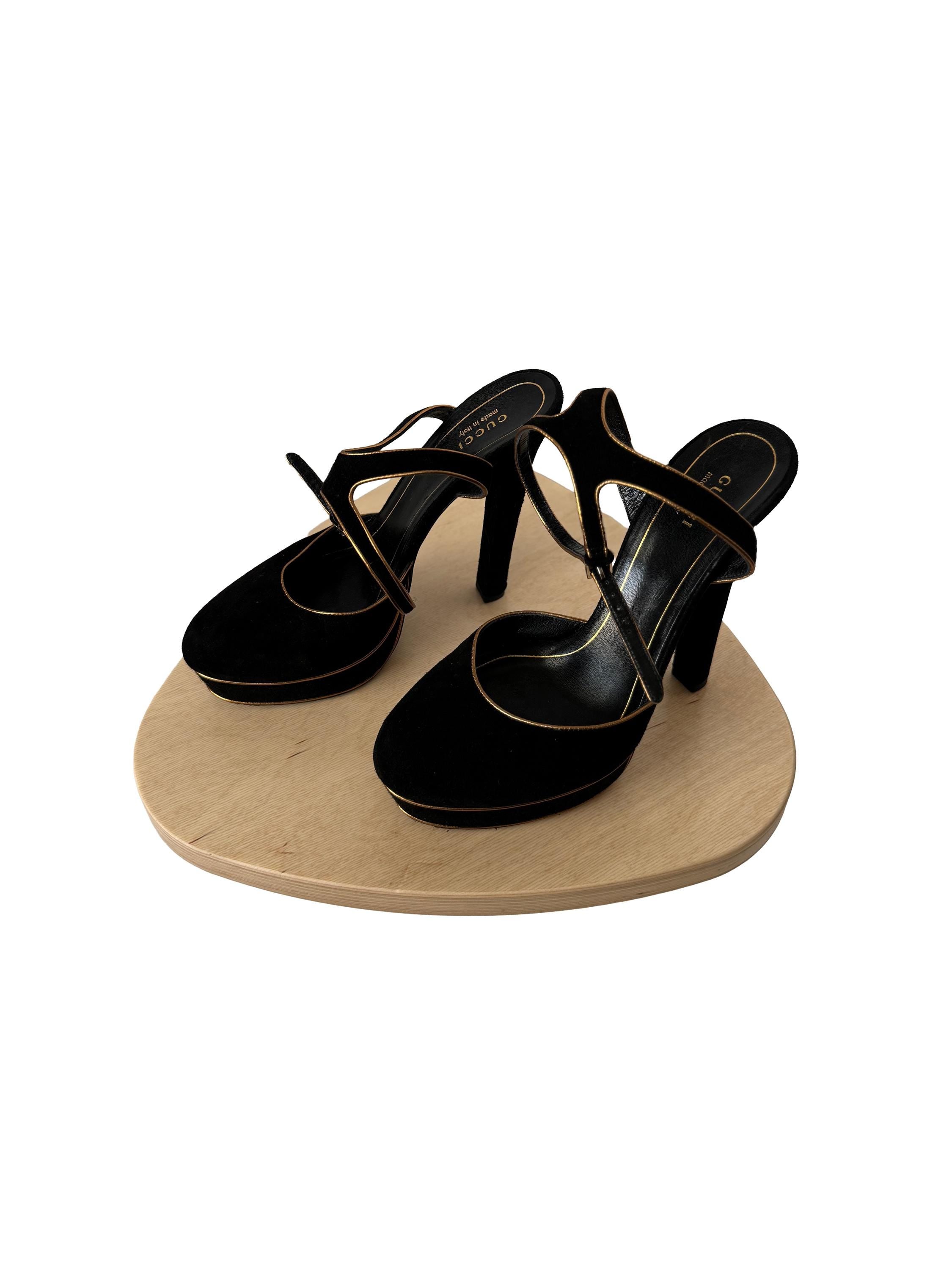 Gucci Huston Mary Jane Platform Suede Pumps