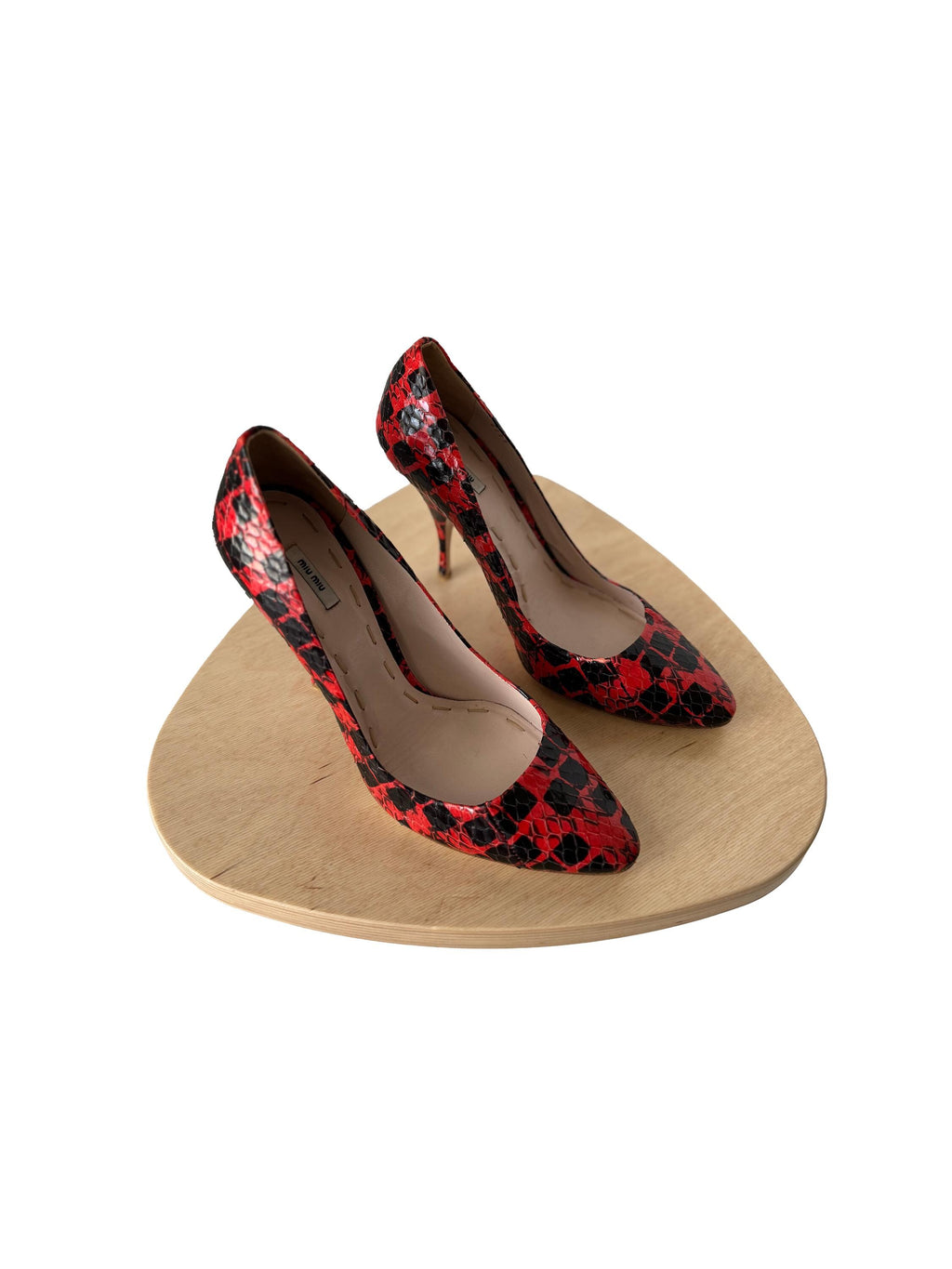 Miu Miu Red Checker Snakeskin Heels