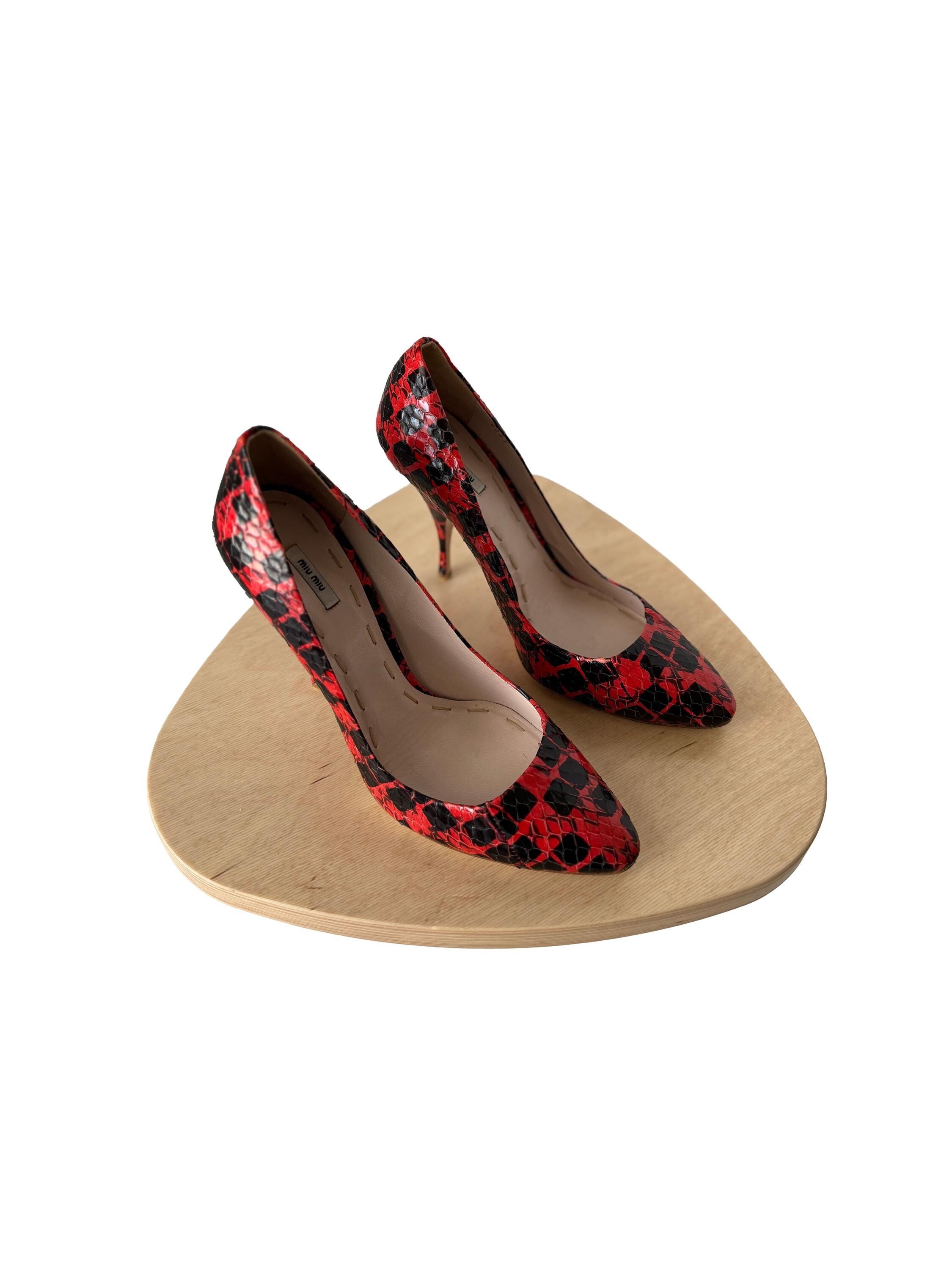 Miu Miu Red Checker Snakeskin Heels