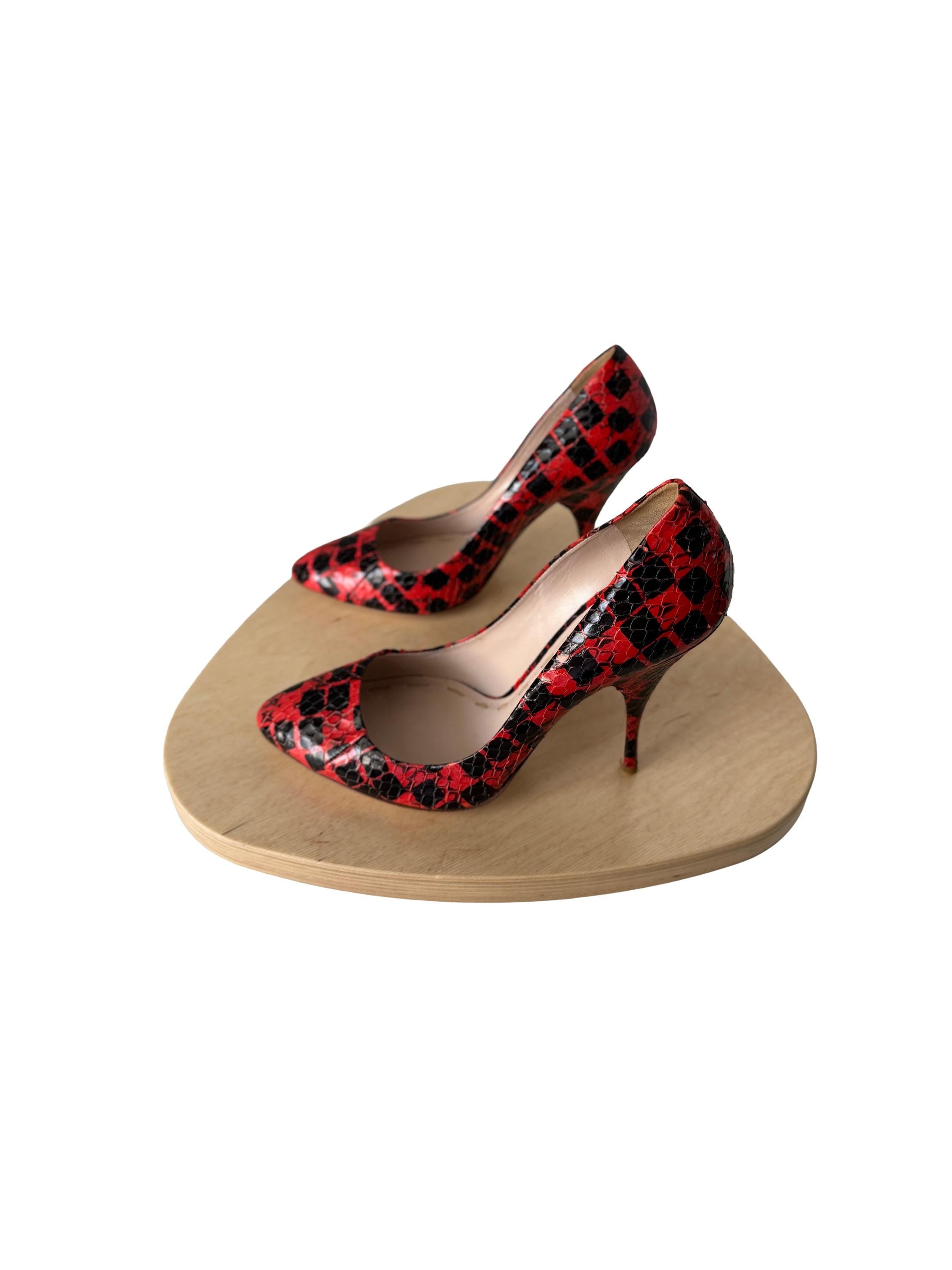 Miu Miu Red Checker Snakeskin Heels