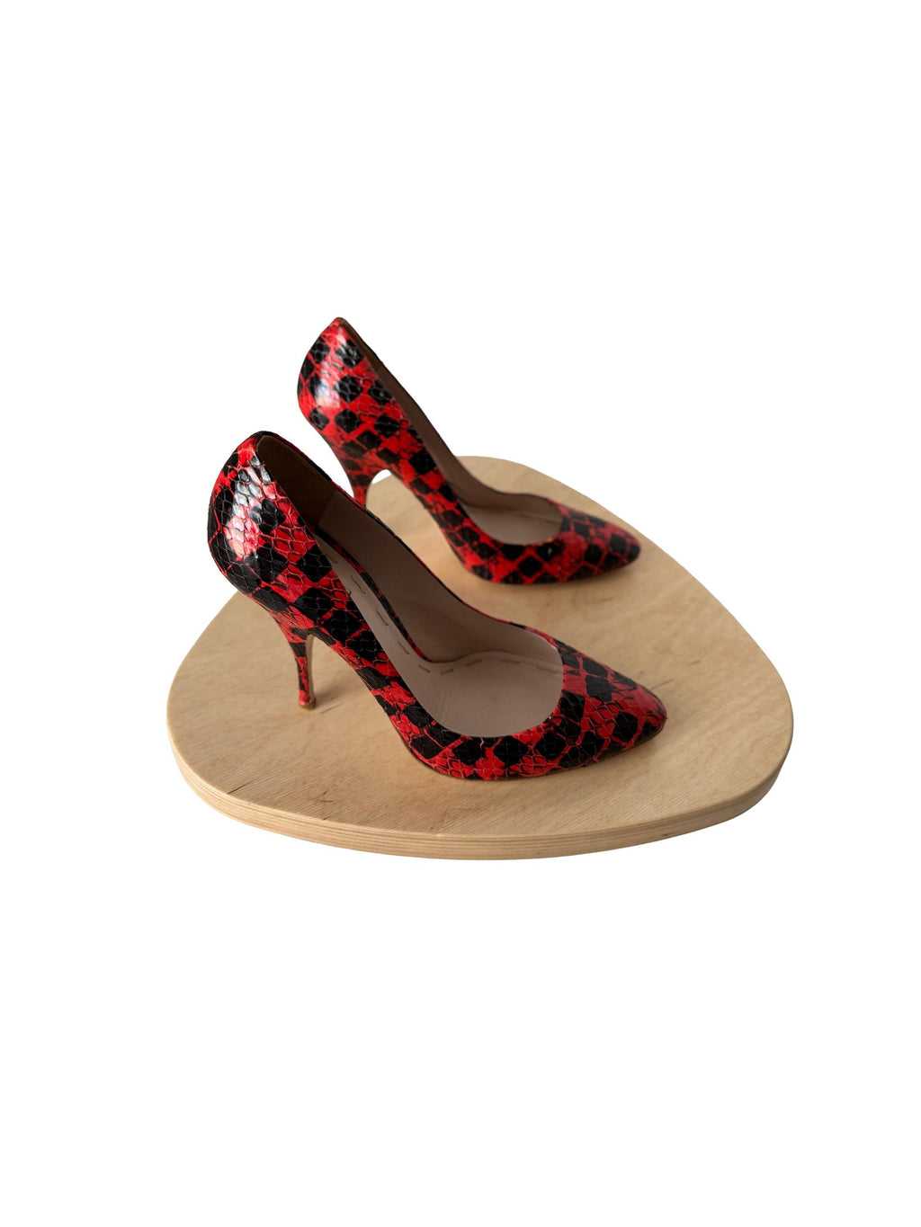 Miu Miu Red Checker Snakeskin Heels