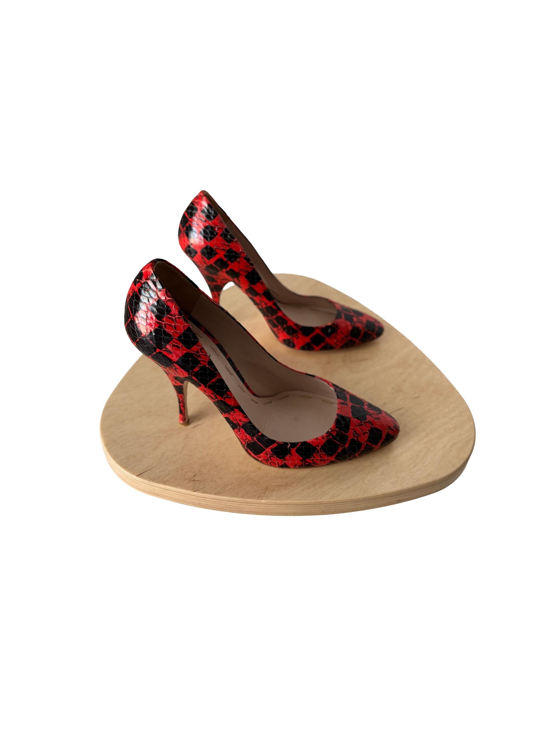 Miu Miu Red Checker Snakeskin Heels