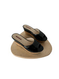Prada Sport Black Patent Leather Cork Platform Wedge Slide Sandals