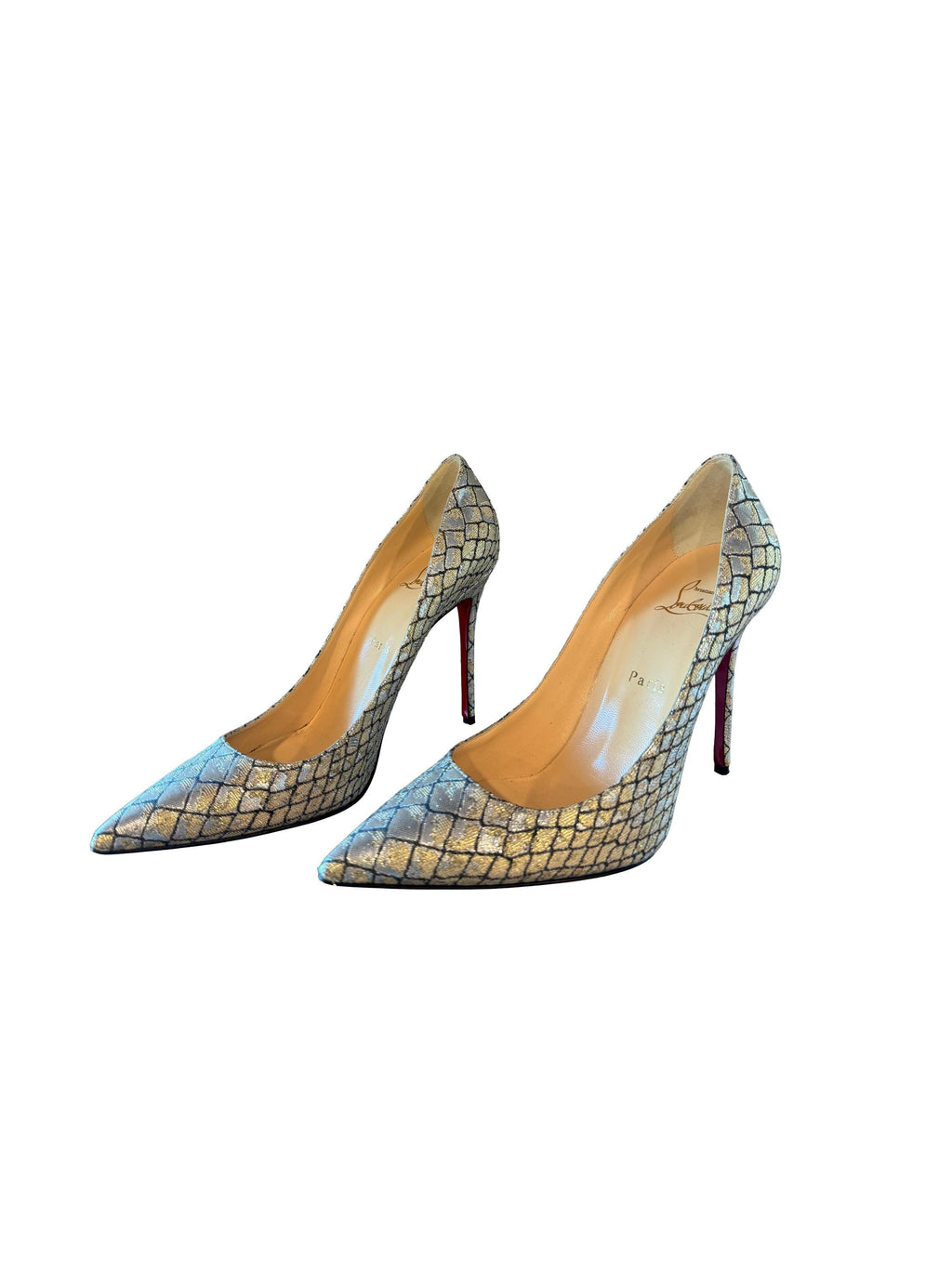 Christian Louboutin Silver Snake Print Decollete 554 100 Anti Specchio Pumps