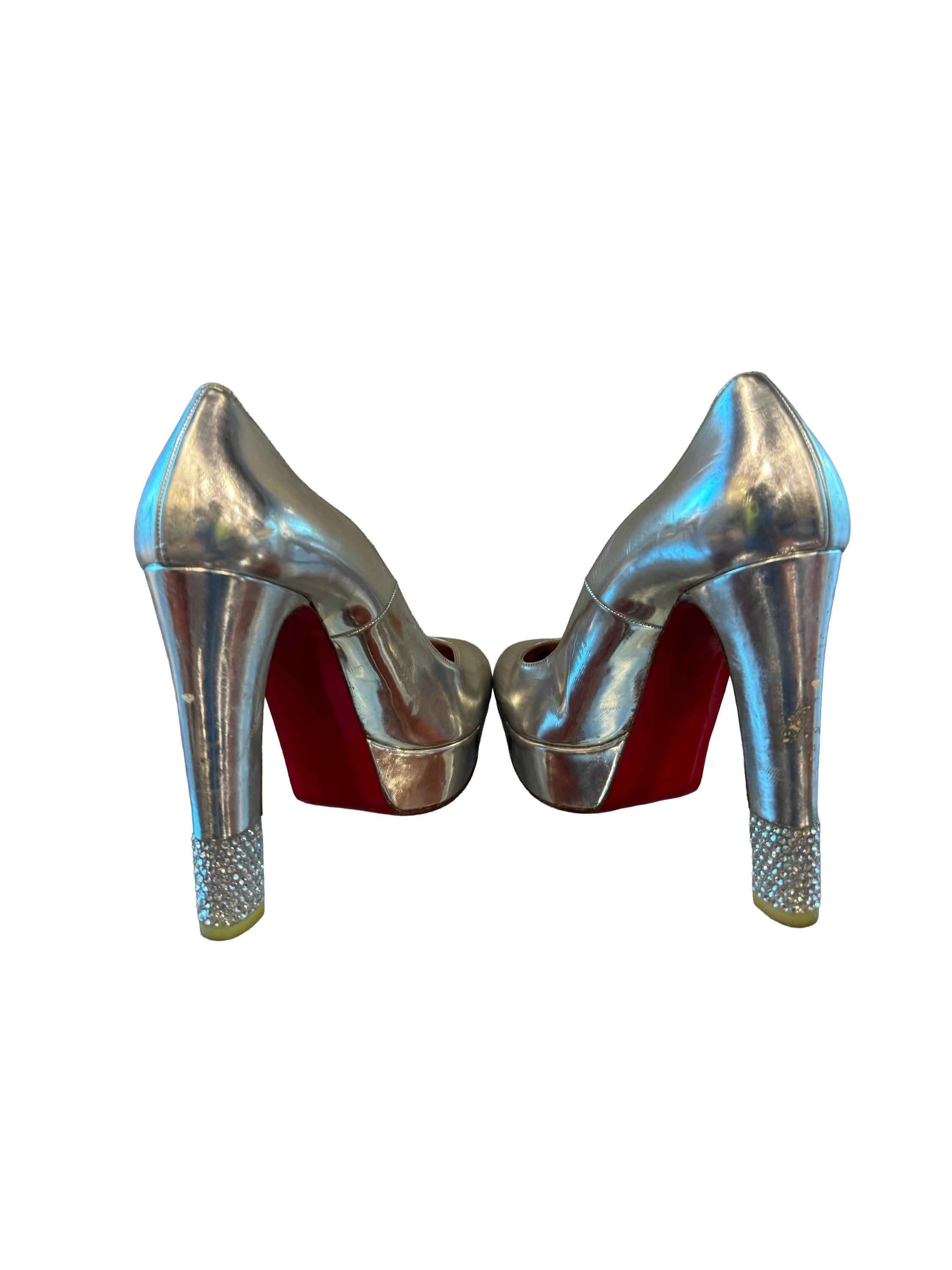 Christian Louboutin Silver Patent Filter Platform Pumps