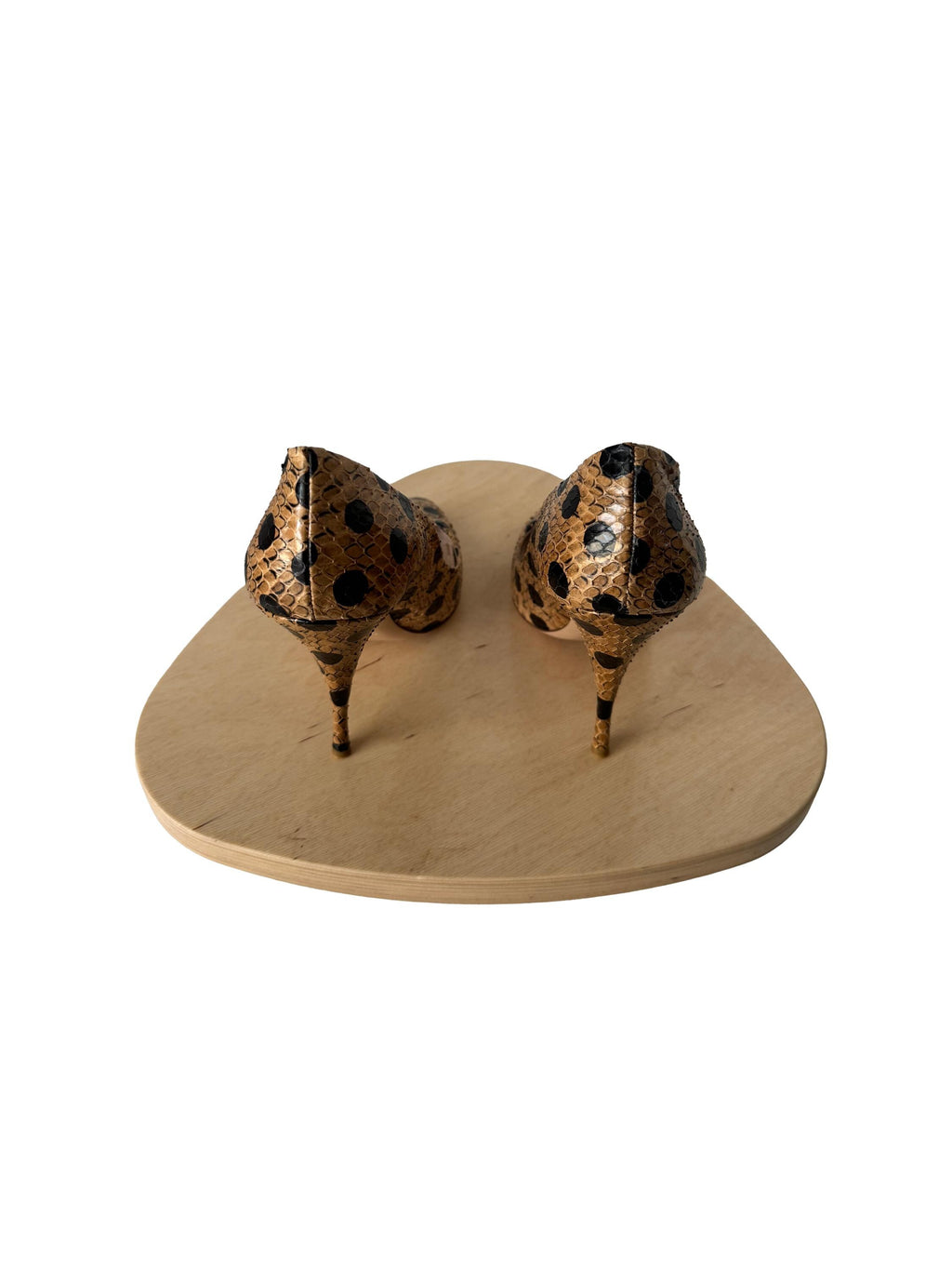 Miu Miu Beige and Black Polkadot Snakeskin Heels
