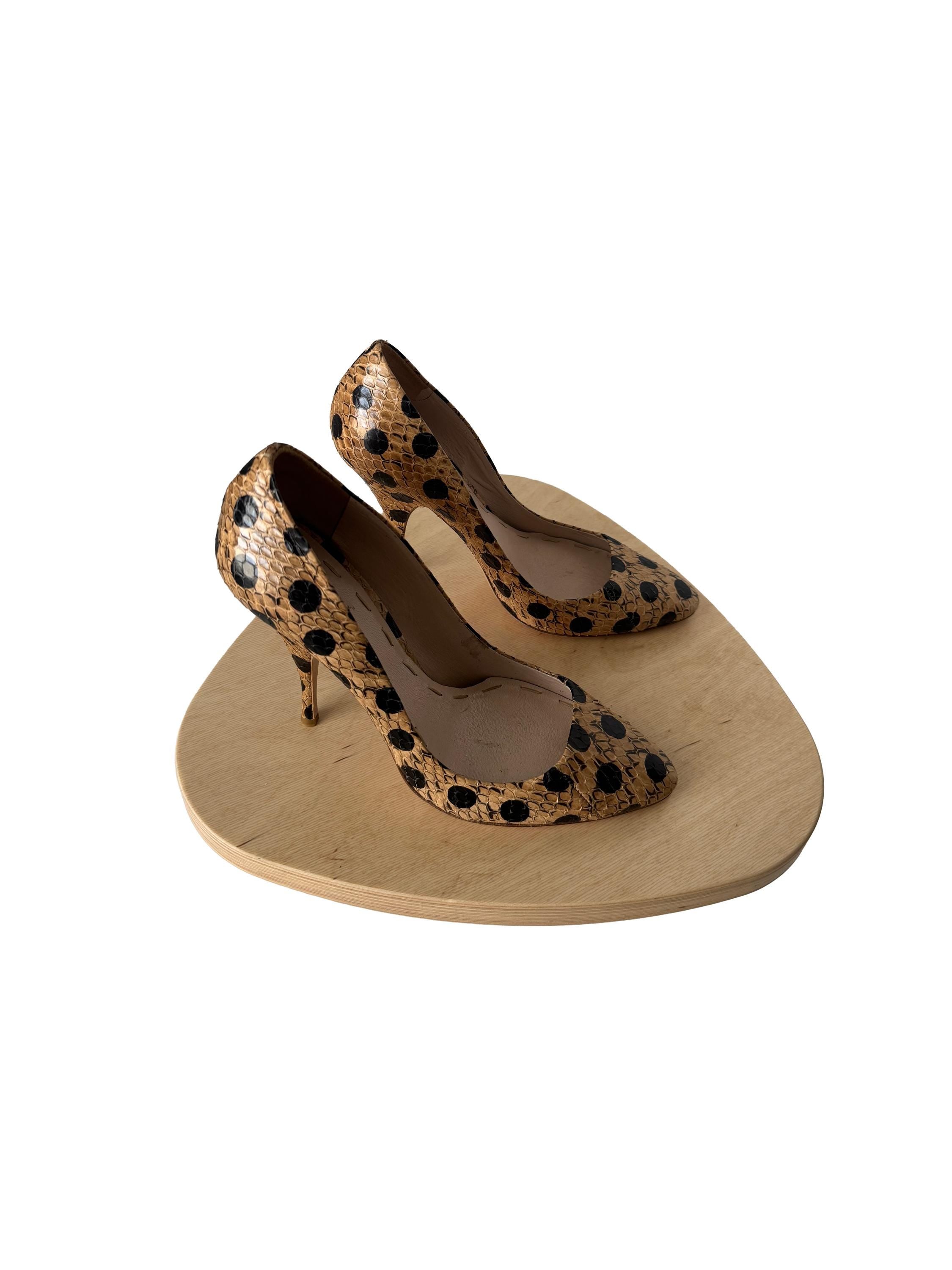 Miu Miu Beige and Black Polkadot Snakeskin Heels