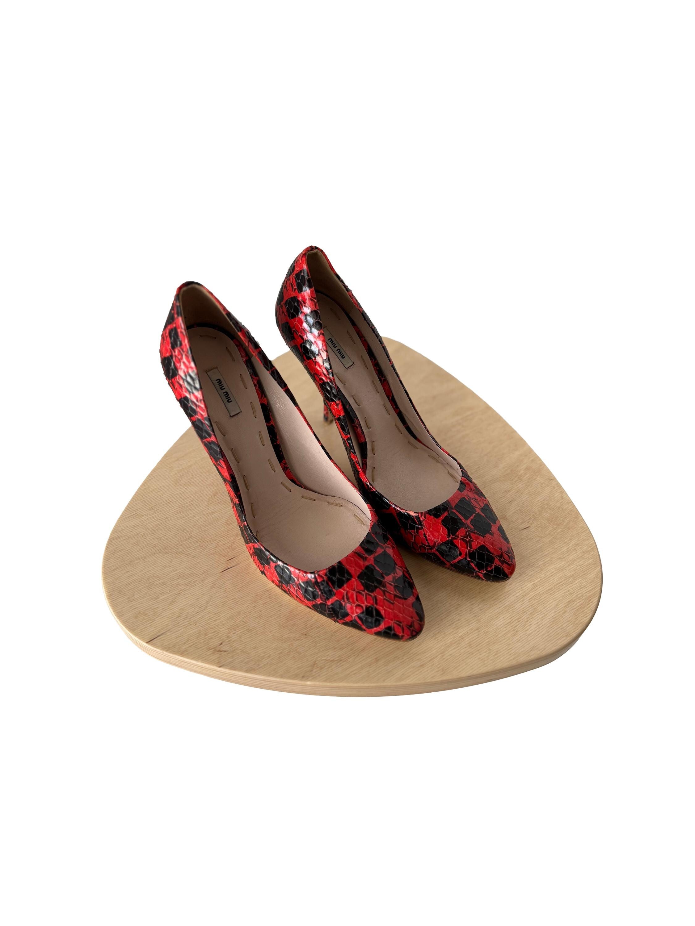 Miu Miu Red Checker Snakeskin Heels