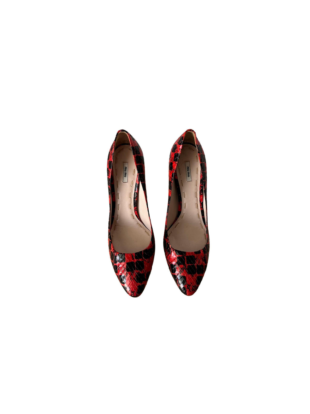 Miu Miu Red Checker Snakeskin Heels