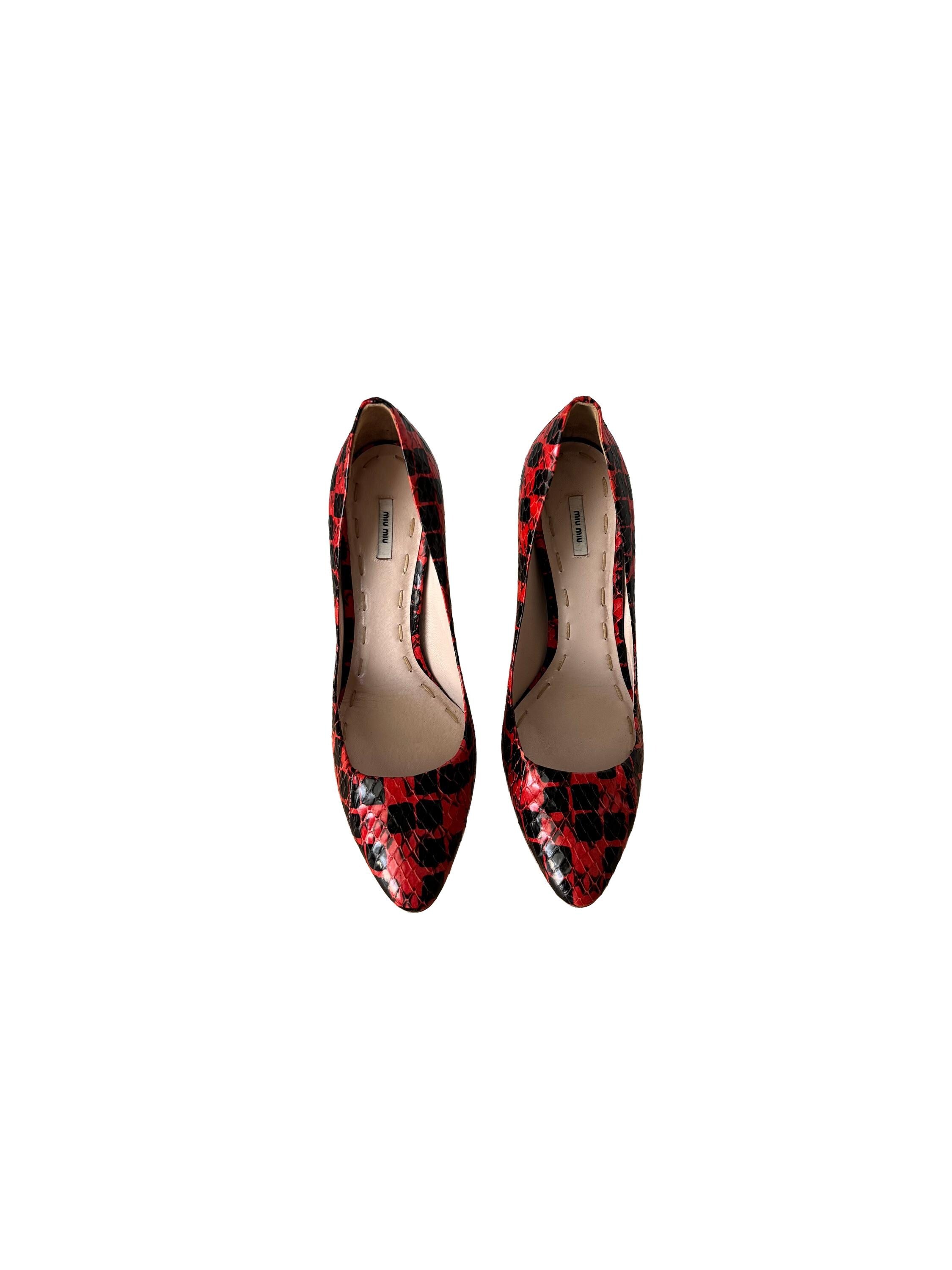 Miu Miu Red Checker Snakeskin Heels