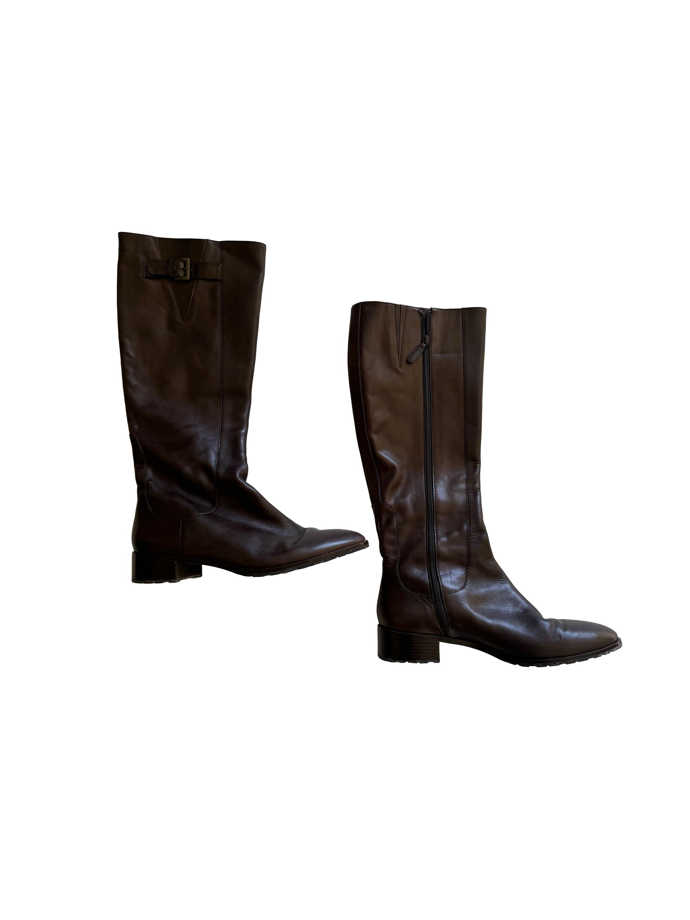 Cole Haan Brown Leather Knee-High Boots Brown
